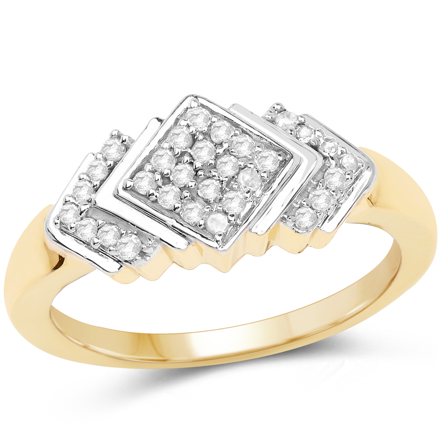 14K Yellow Gold Plated 0.20 Carat Genuine White Diamond .925 Sterling Silver Ring