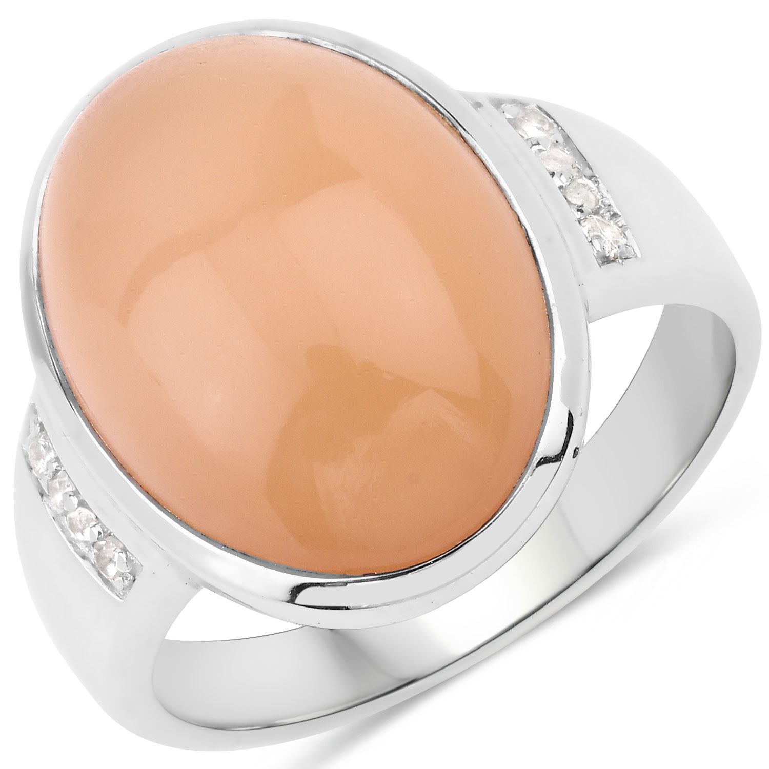 11.52 Carat Genuine Moonstone  and White Topaz .925 Sterling Silver Ring