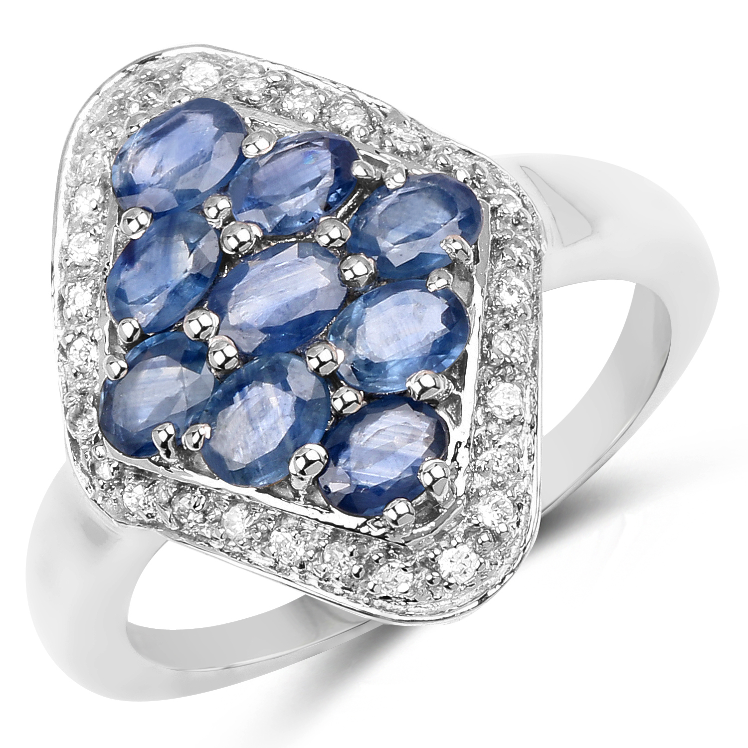 White Topaz and Genuine Blue Sapphire Ring Rhodium on Silver, 0.41 carat White Topaz and Genuine Blue Sapphire Ring Rhodium on Silver, 0.41 carat