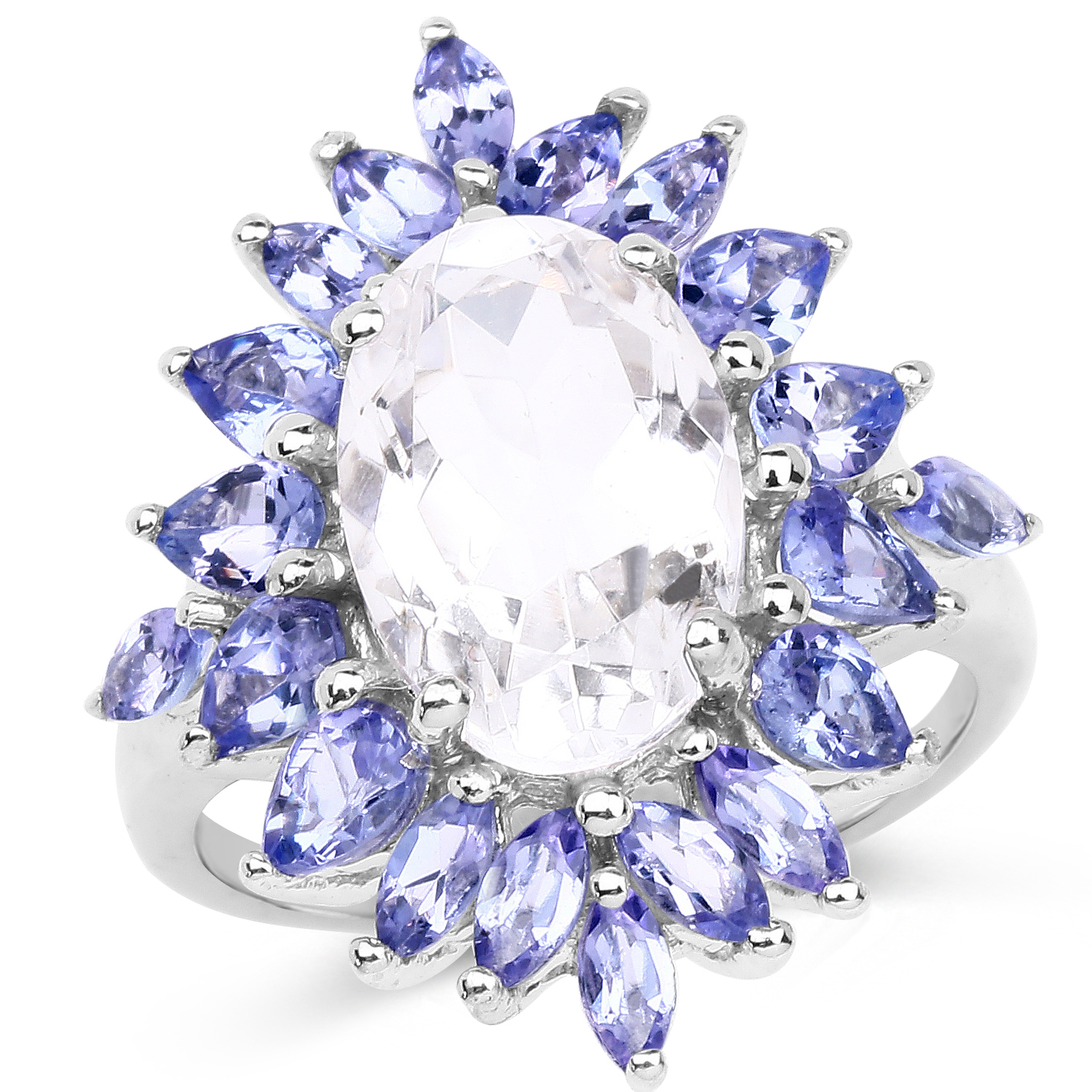 5.88 Carat Genuine Crystal Quartz and Tanzanite .925 Sterling Silver Ring