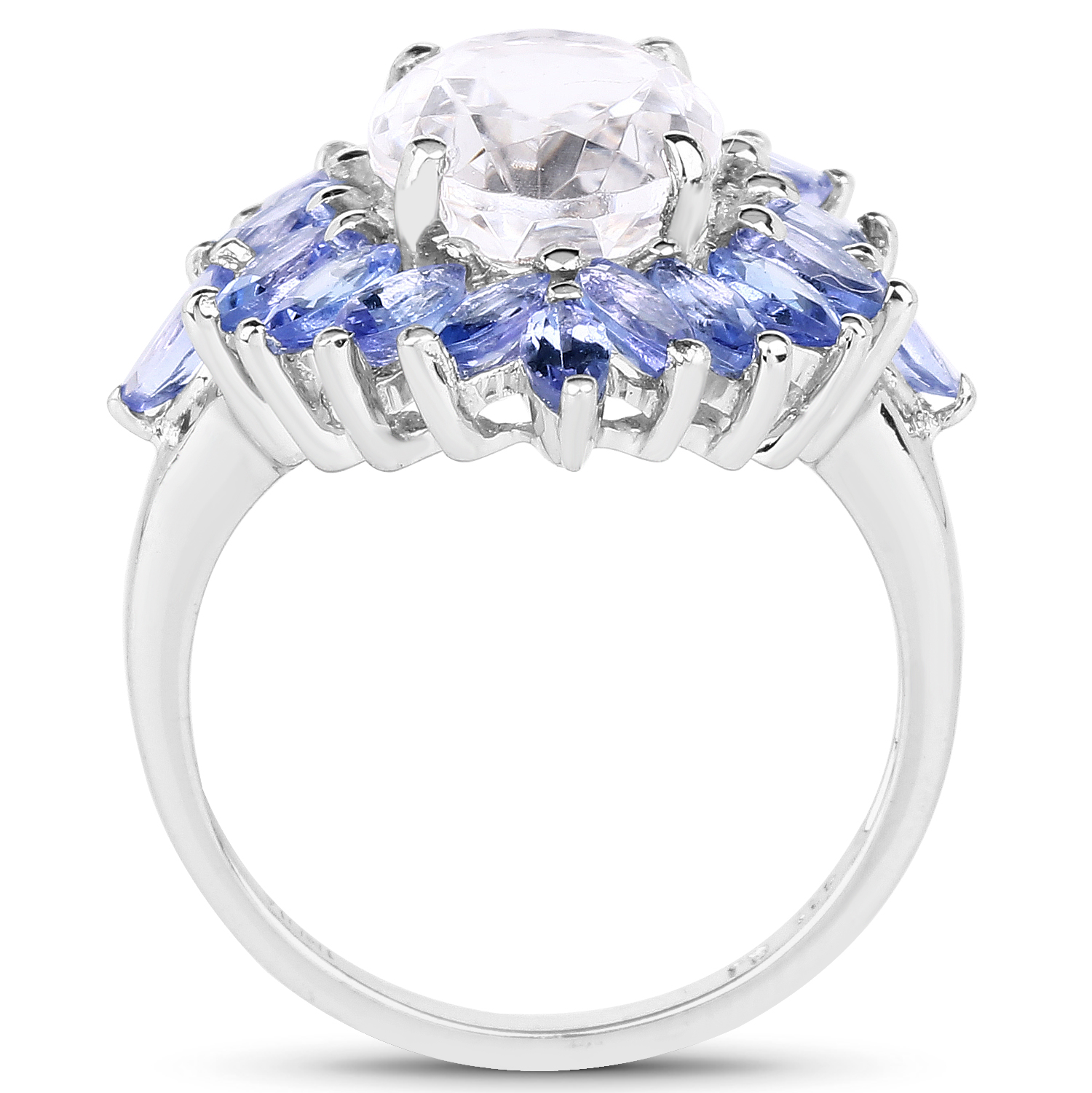 5.88 Carat Genuine Crystal Quartz and Tanzanite .925 Sterling Silver Ring