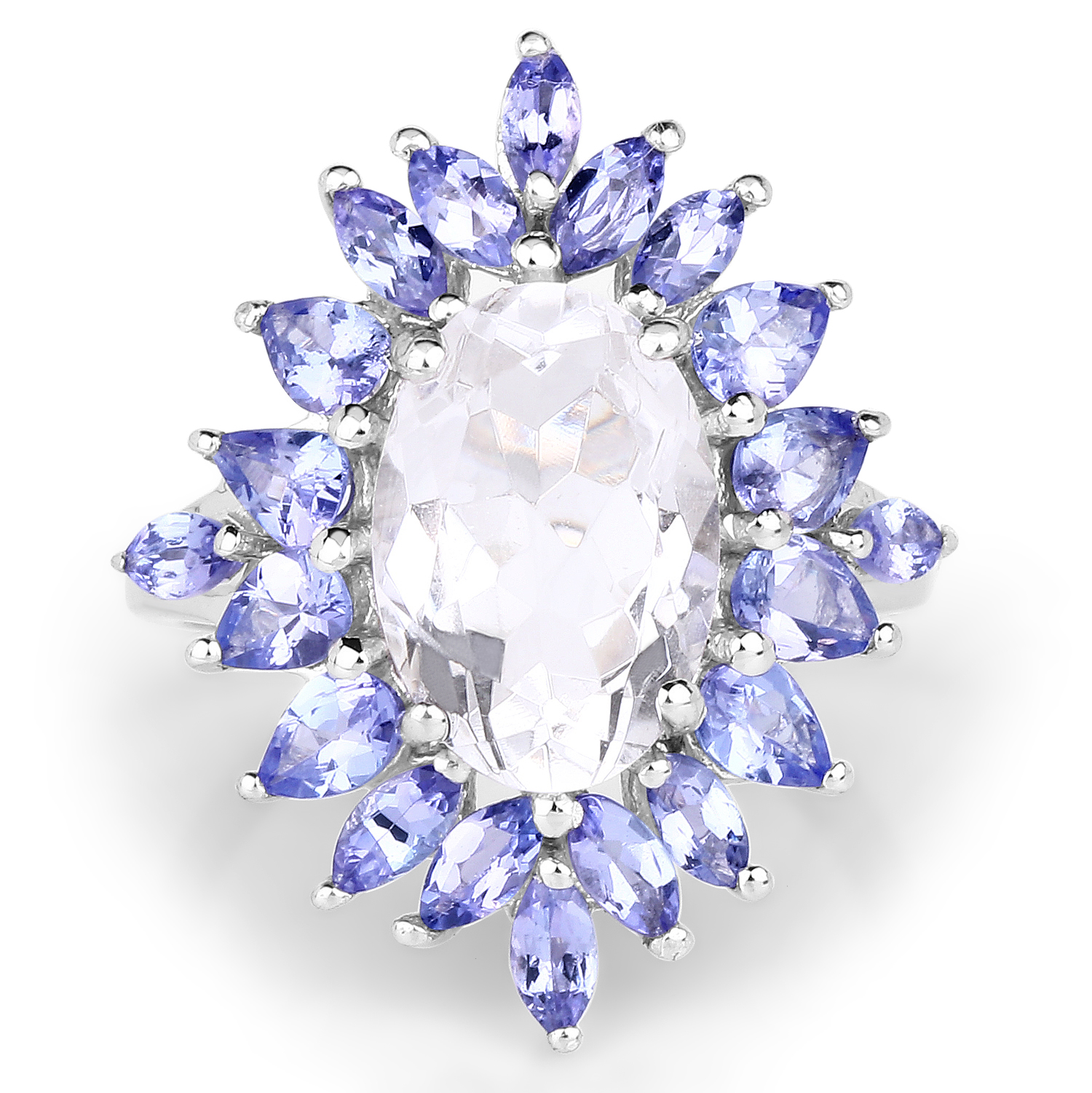 5.88 Carat Genuine Crystal Quartz and Tanzanite .925 Sterling Silver Ring