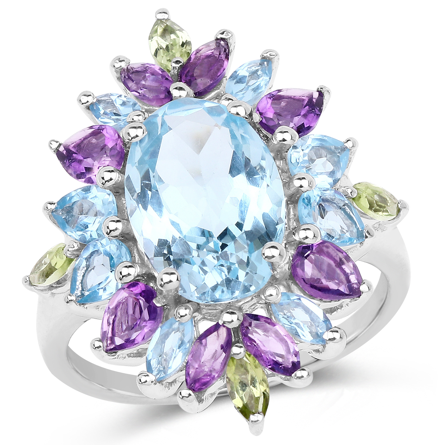 6.83 Carat Genuine Multi Stones .925 Sterling Silver Ring