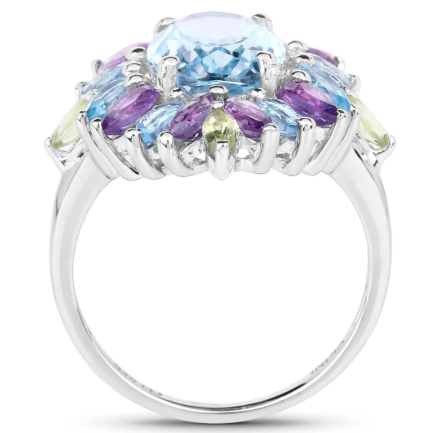 6.83 Carat Genuine Multi Stones .925 Sterling Silver Ring