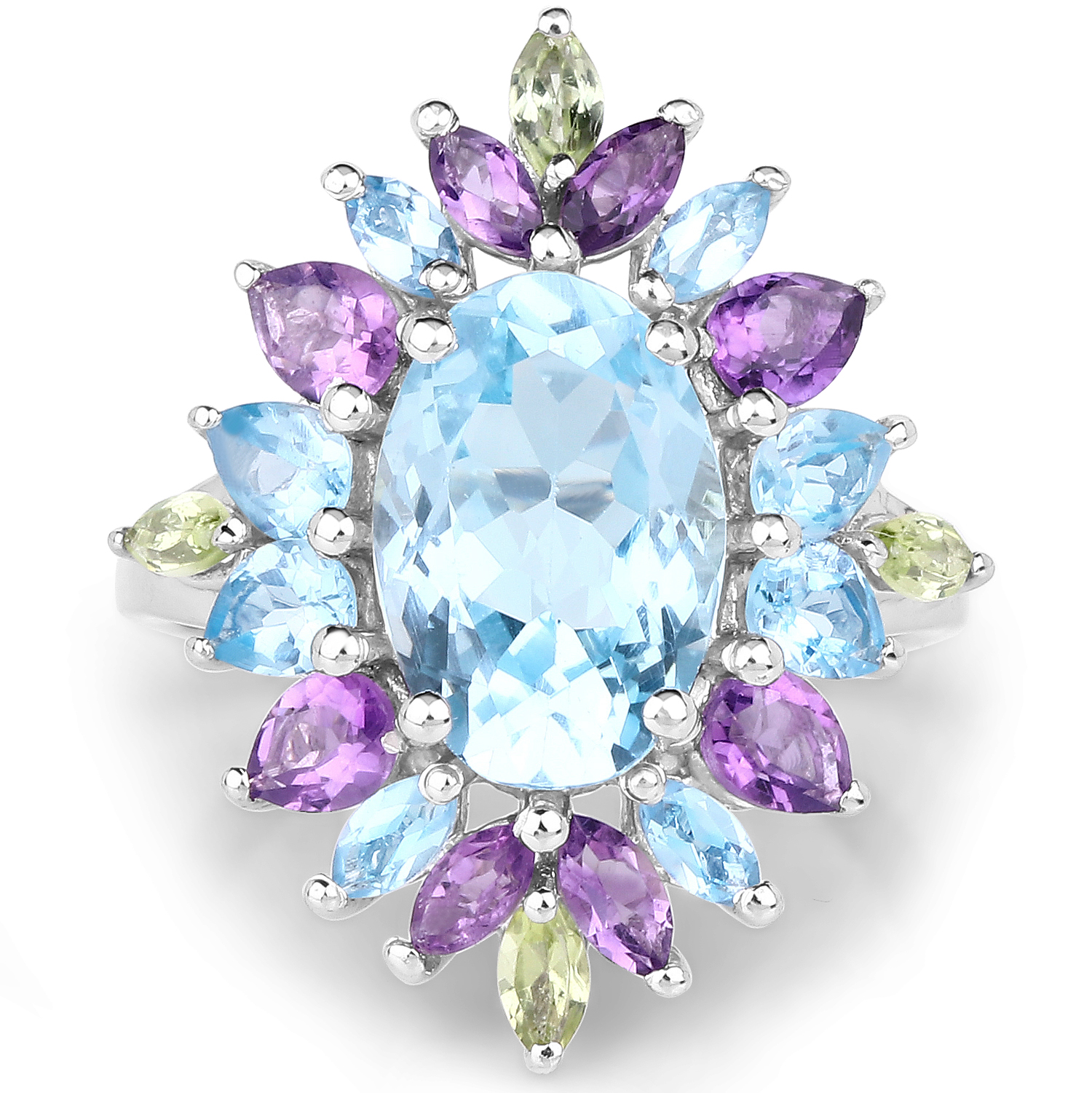 6.83 Carat Genuine Multi Stones .925 Sterling Silver Ring