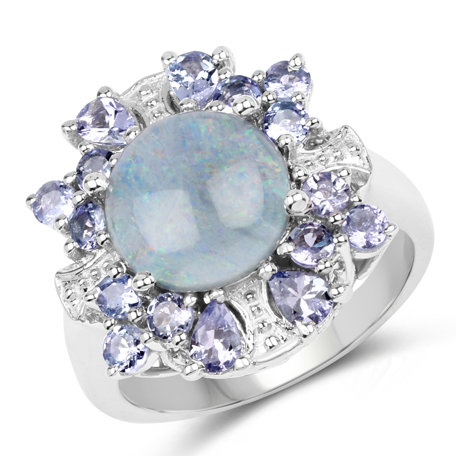 3.86 Carat Genuine Opal & Tanzanite .925 Sterling Silver Ring