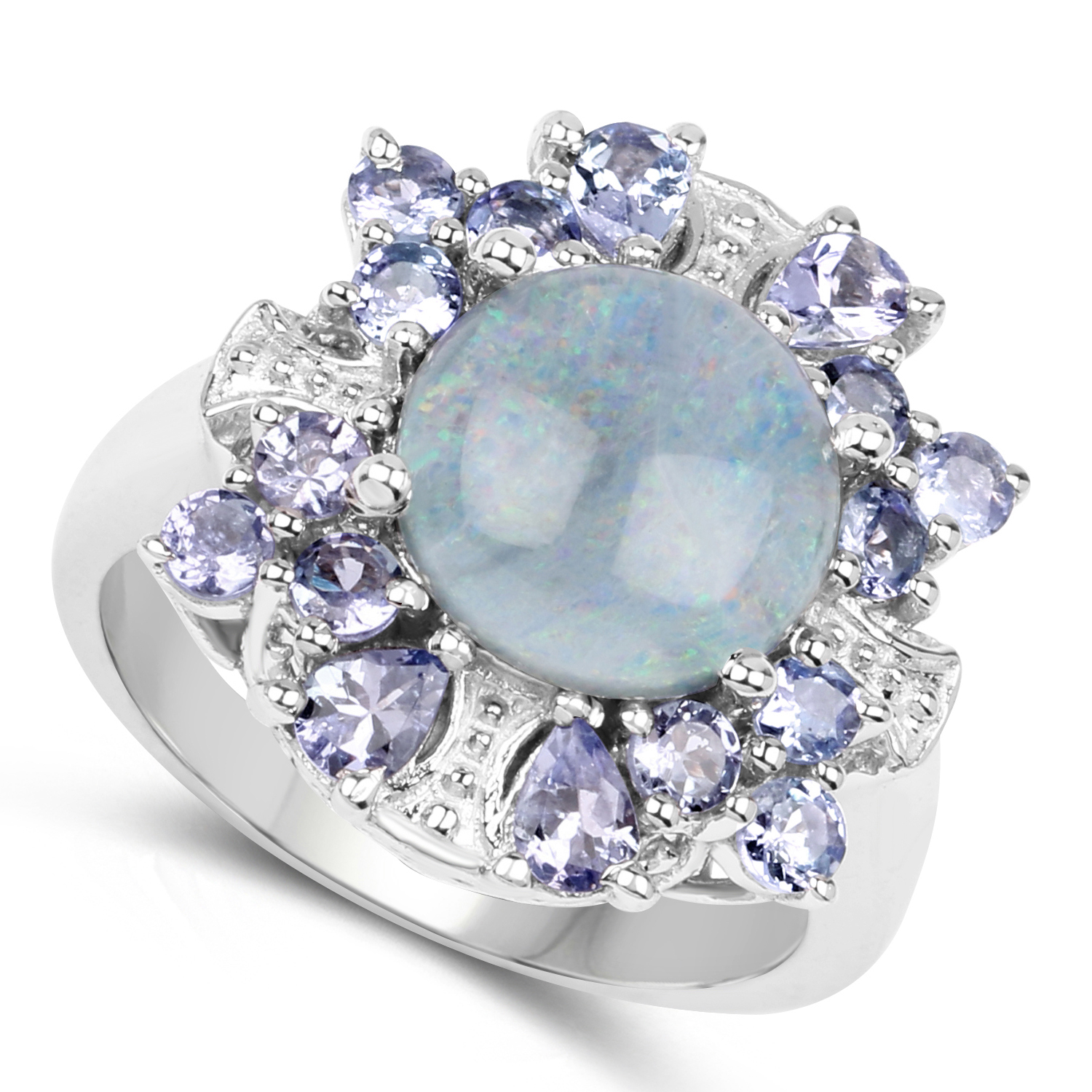 3.86 Carat Genuine Opal & Tanzanite .925 Sterling Silver Ring