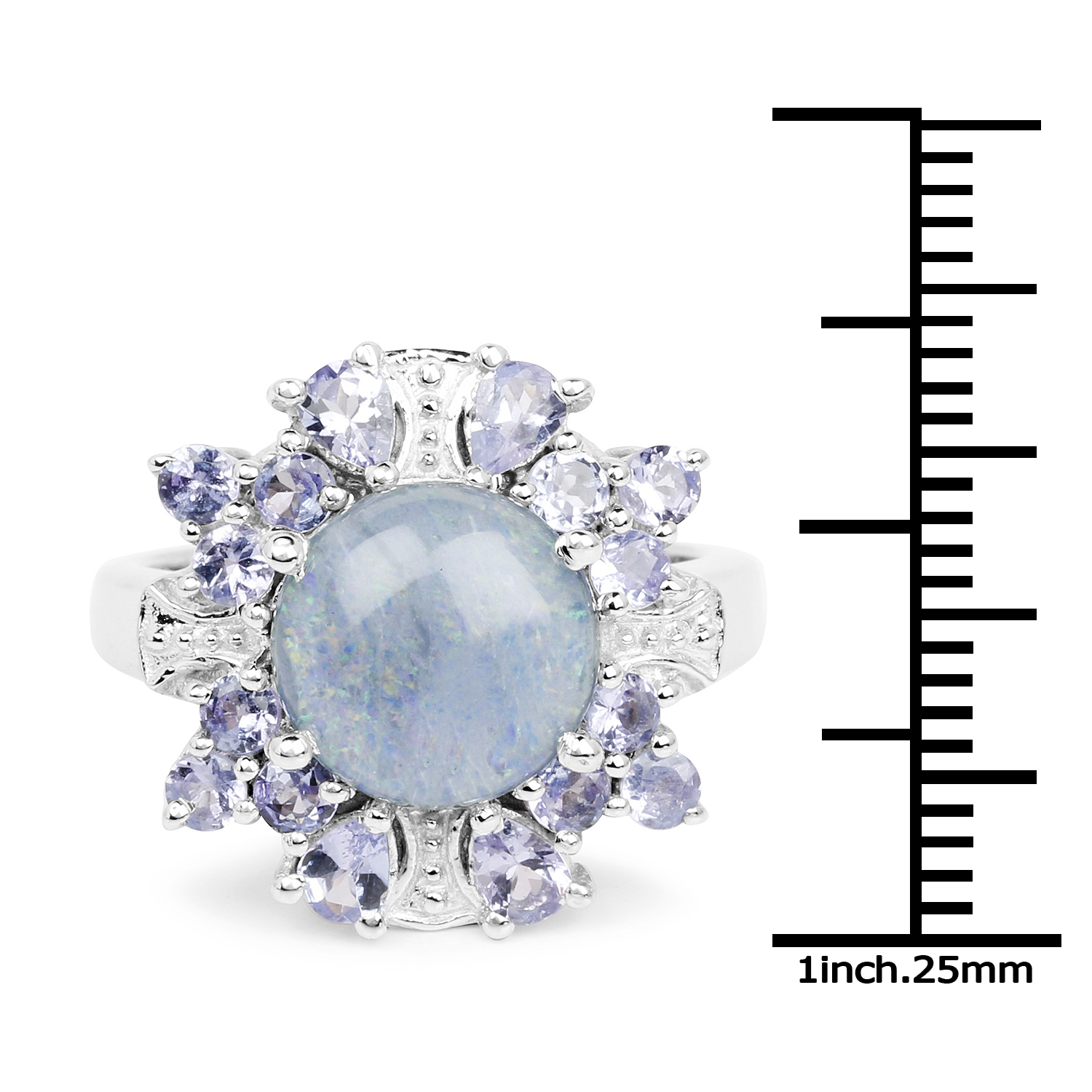 3.86 Carat Genuine Opal & Tanzanite .925 Sterling Silver Ring