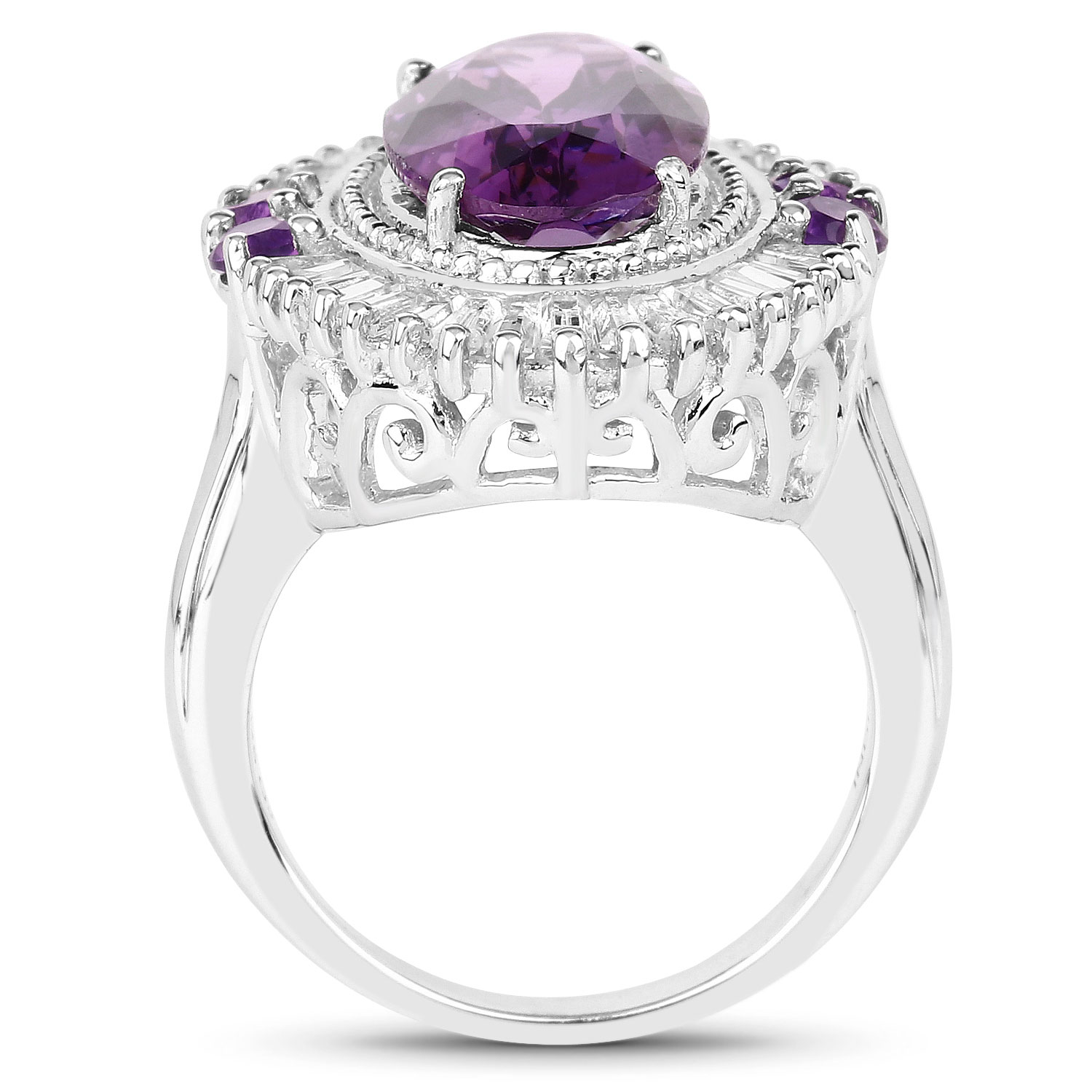 7.96 Carat Genuine Amethyst and White Topaz .925 Sterling Silver Ring