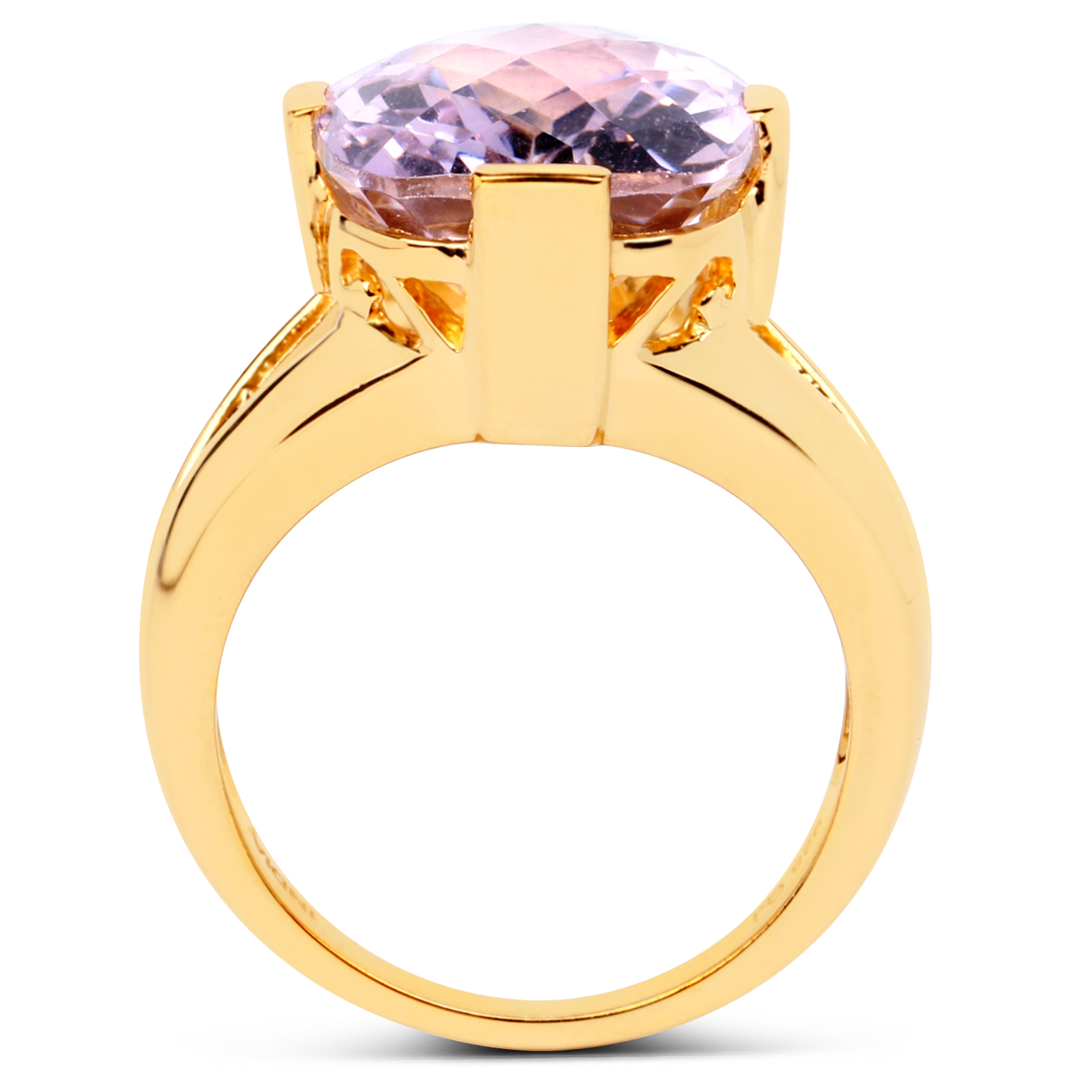 14K Yellow Gold Plated 8.75 Carat Genuine Pink Amethyst .925 Sterling Silver Ring