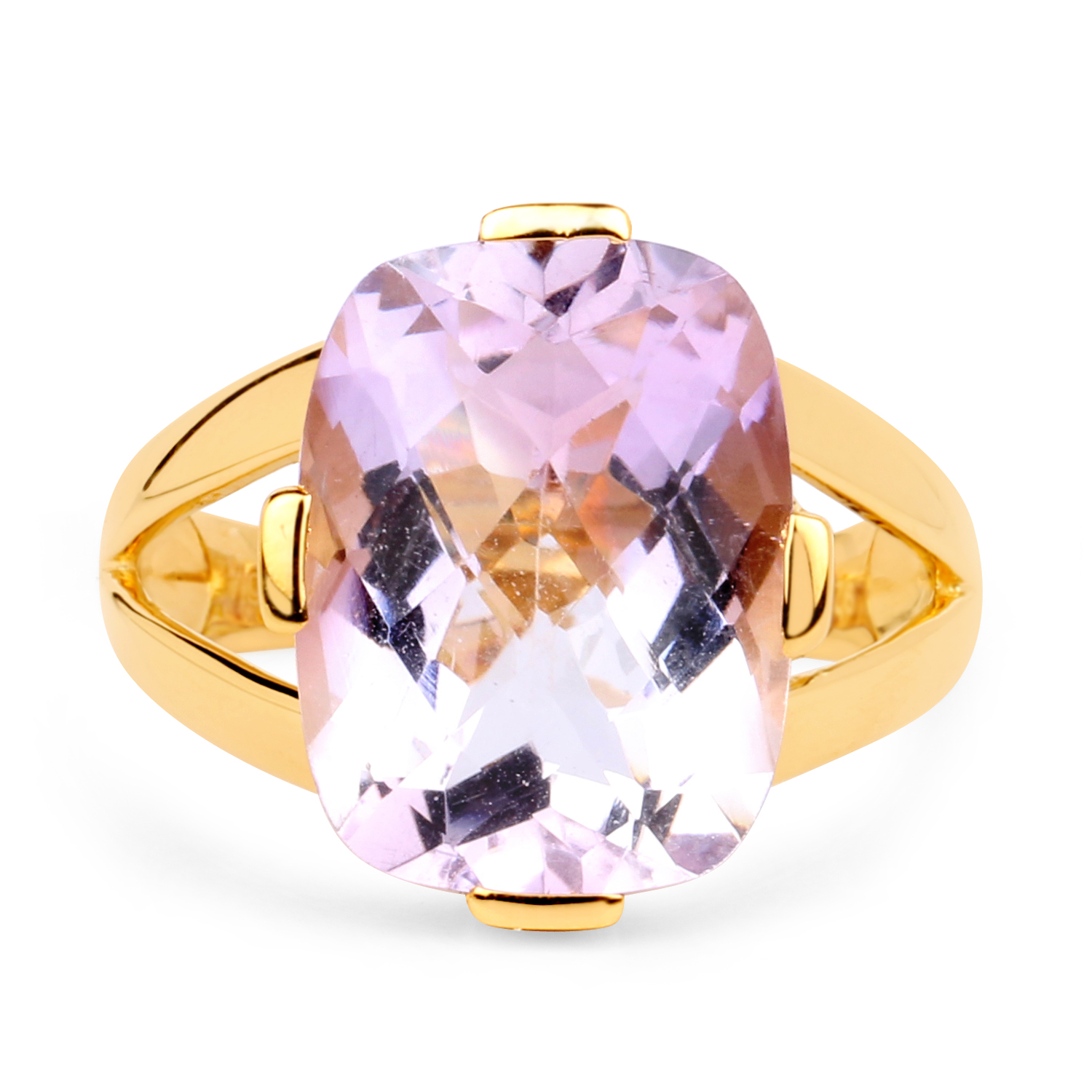 14K Yellow Gold Plated 8.75 Carat Genuine Pink Amethyst .925 Sterling Silver Ring
