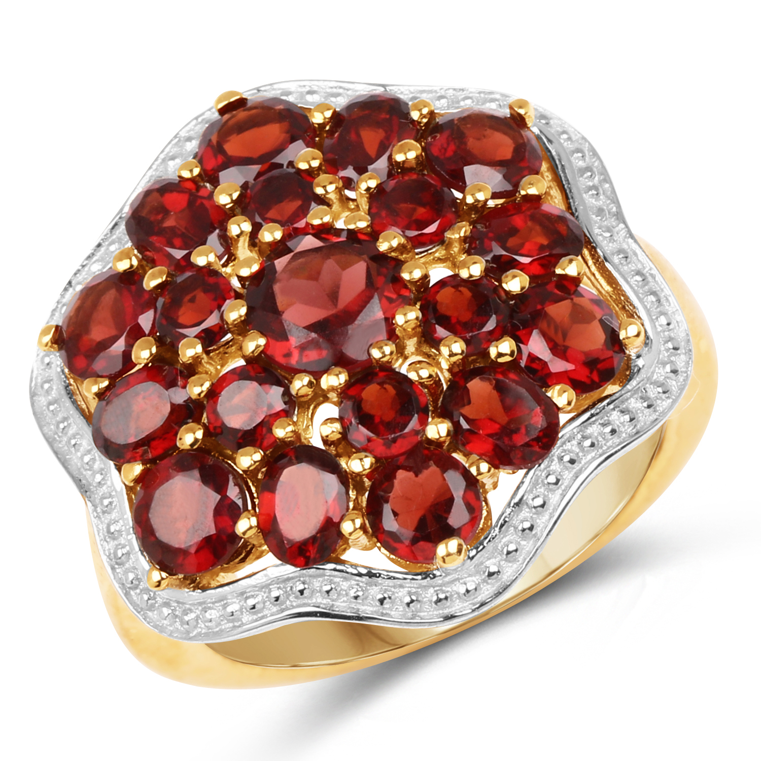 14K Yellow Gold Plated 4.59 Carat Genuine Garnet .925 Sterling Silver Ring