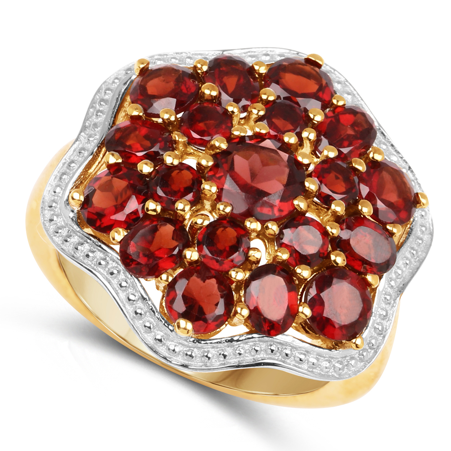 14K Yellow Gold Plated 4.59 Carat Genuine Garnet .925 Sterling Silver Ring