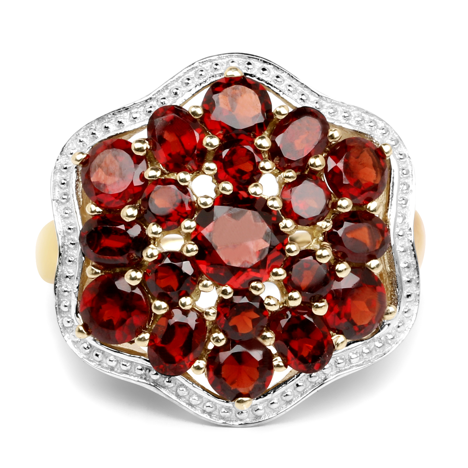 14K Yellow Gold Plated 4.59 Carat Genuine Garnet .925 Sterling Silver Ring