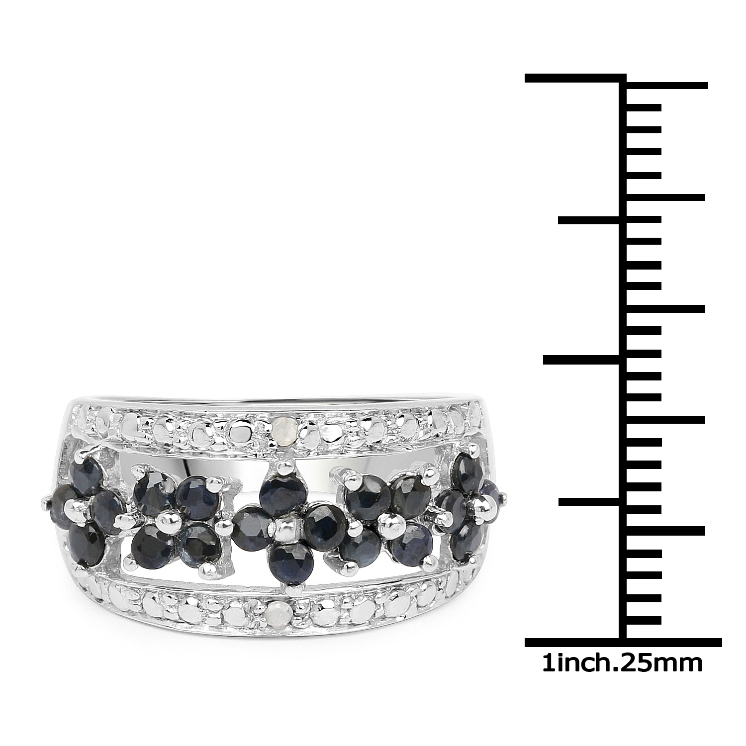 0.92 Carat Genuine Black Sapphire and White Diamond .925 Sterling Silver Ring