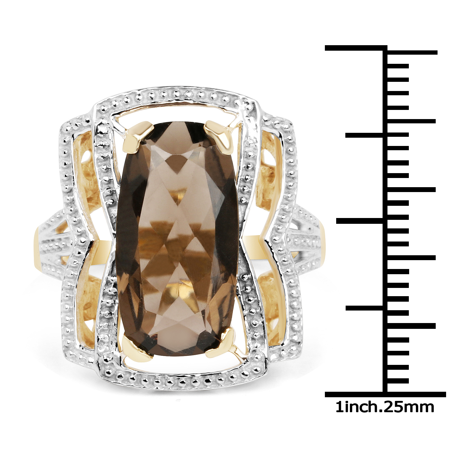 14K Yellow Gold Plated 6.59 Carat Genuine Smoky Quartz .925 Sterling Silver Ring