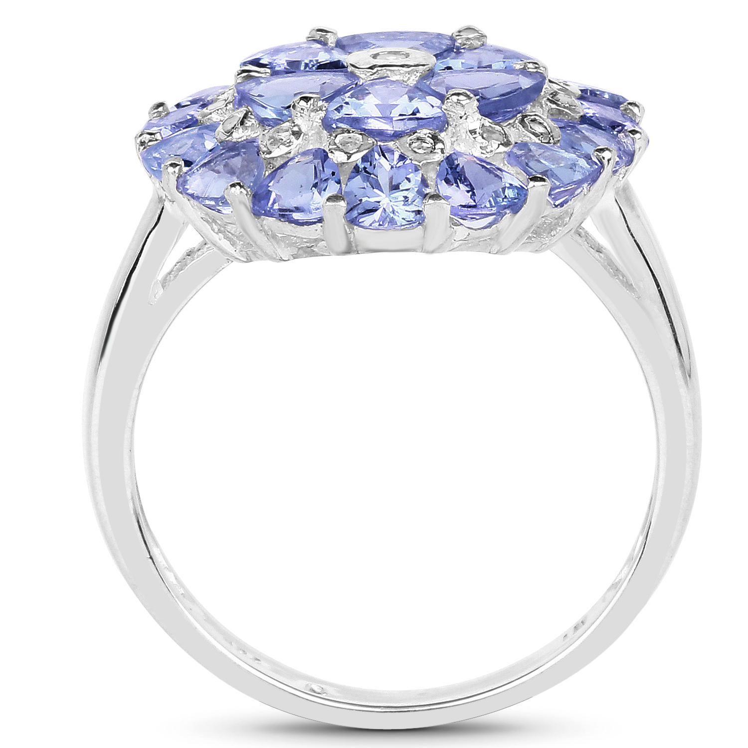 2.96 Carat Genuine Tanzanite and White Diamond .925 Sterling Silver Ring