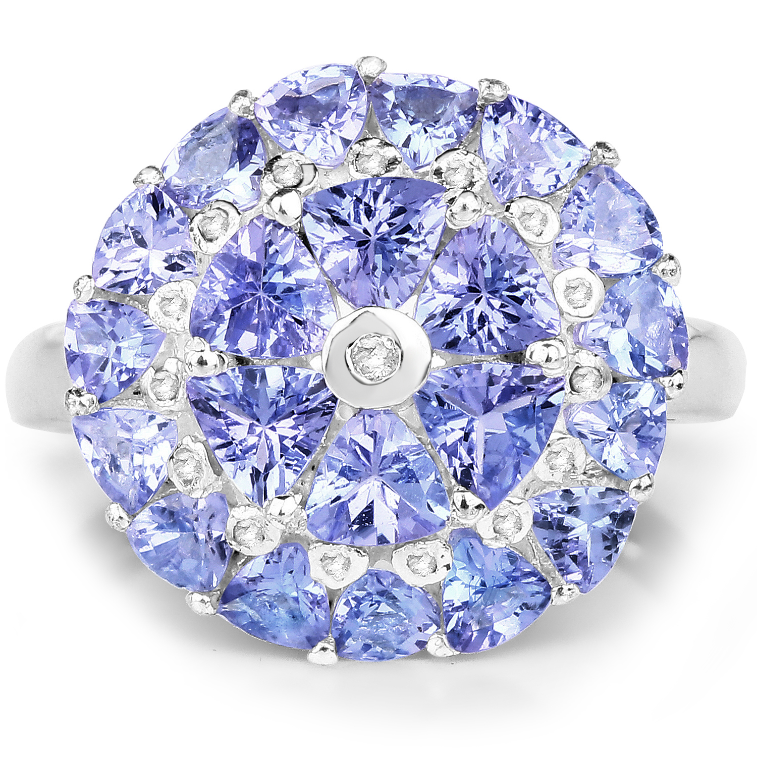 2.96 Carat Genuine Tanzanite and White Diamond .925 Sterling Silver Ring