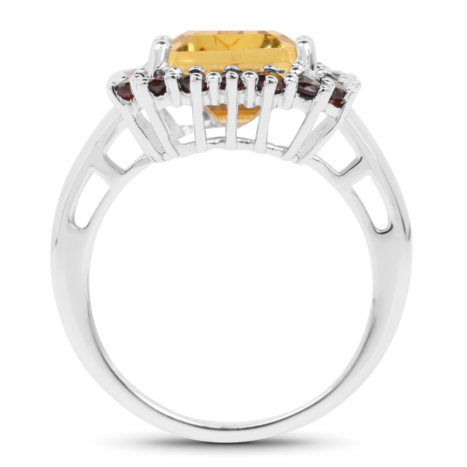 8.35 Carat Genuine Citrine and Garnet .925 Sterling Silver Ring