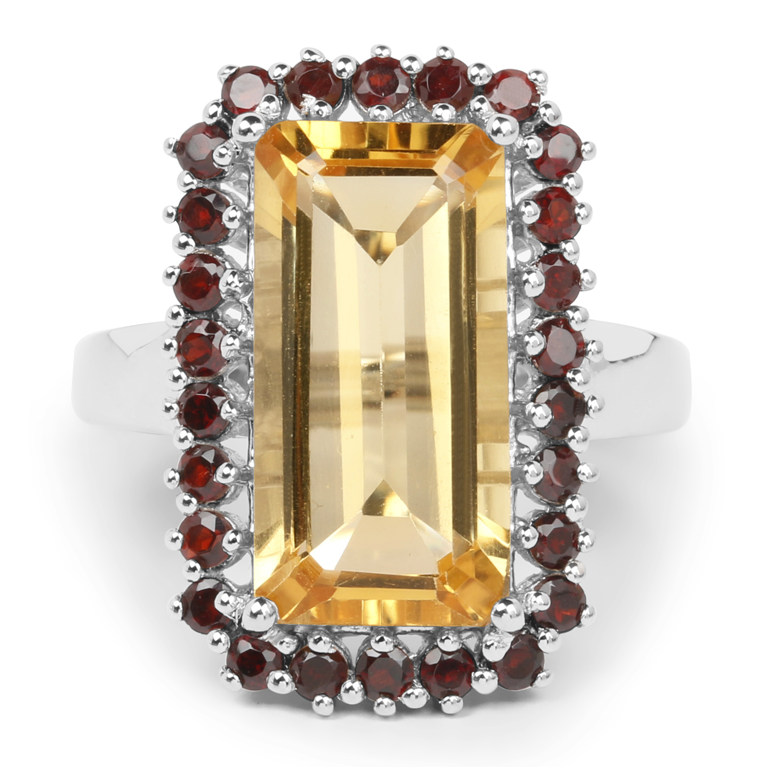 8.35 Carat Genuine Citrine and Garnet .925 Sterling Silver Ring