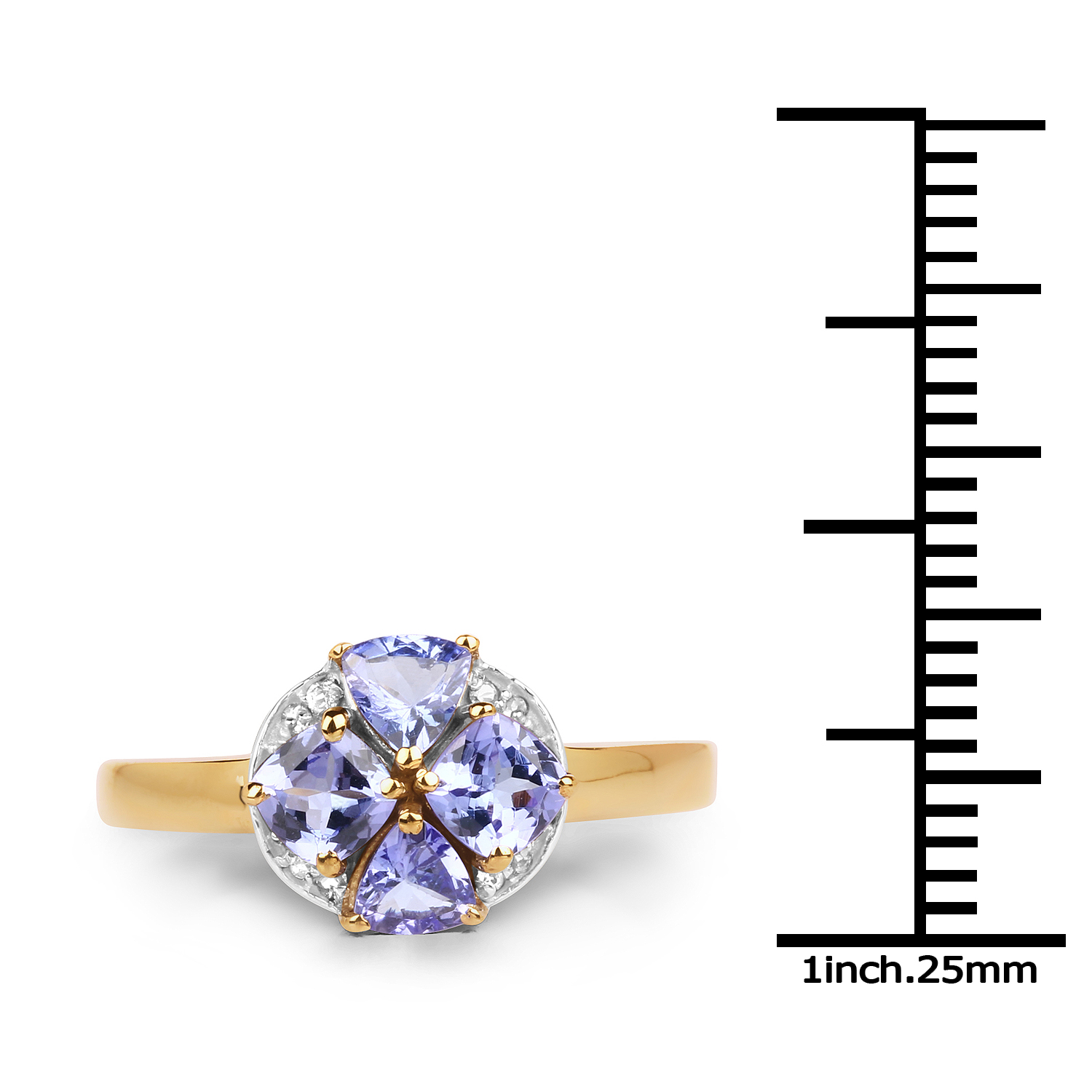 14K Yellow Gold Plated 1.10 Carat Genuine Tanzanite & White Topaz .925 Sterling Silver Ring