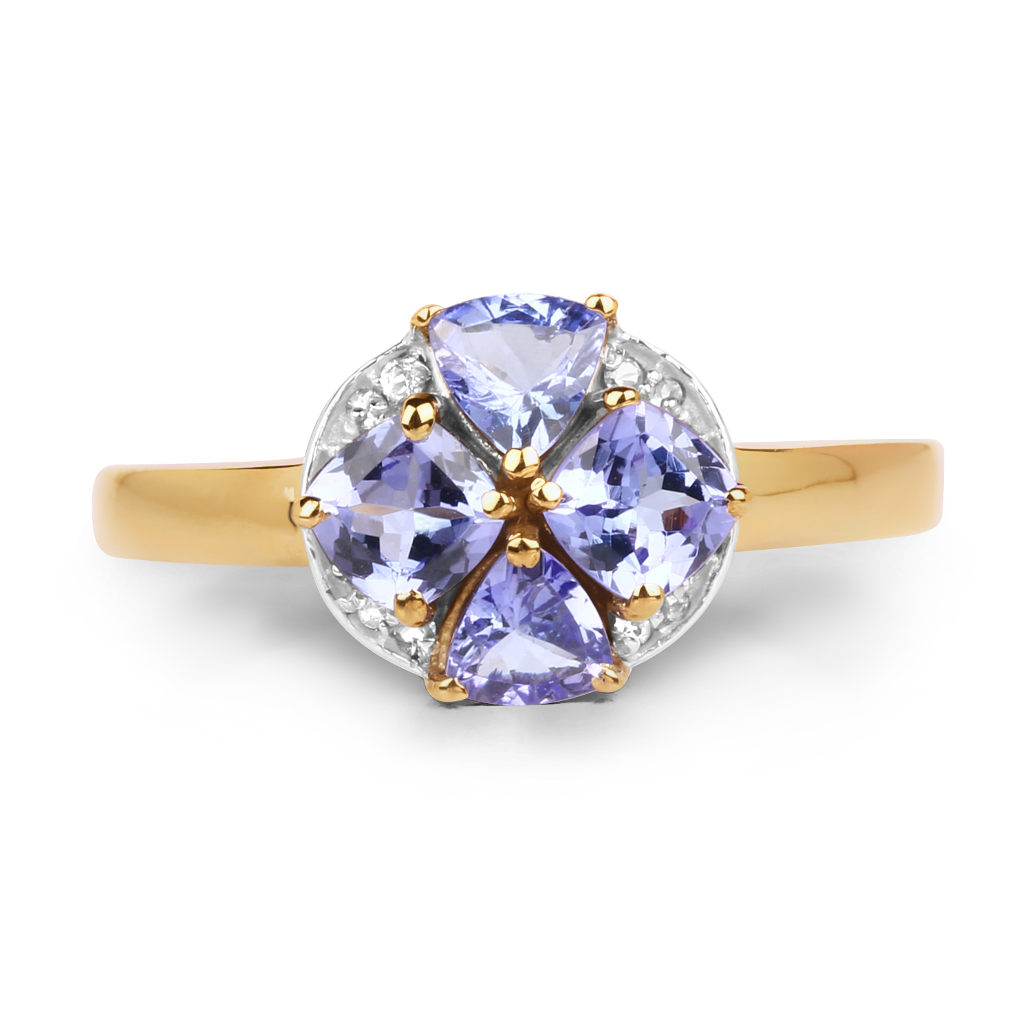 14K Yellow Gold Plated 1.10 Carat Genuine Tanzanite & White Topaz .925 Sterling Silver Ring