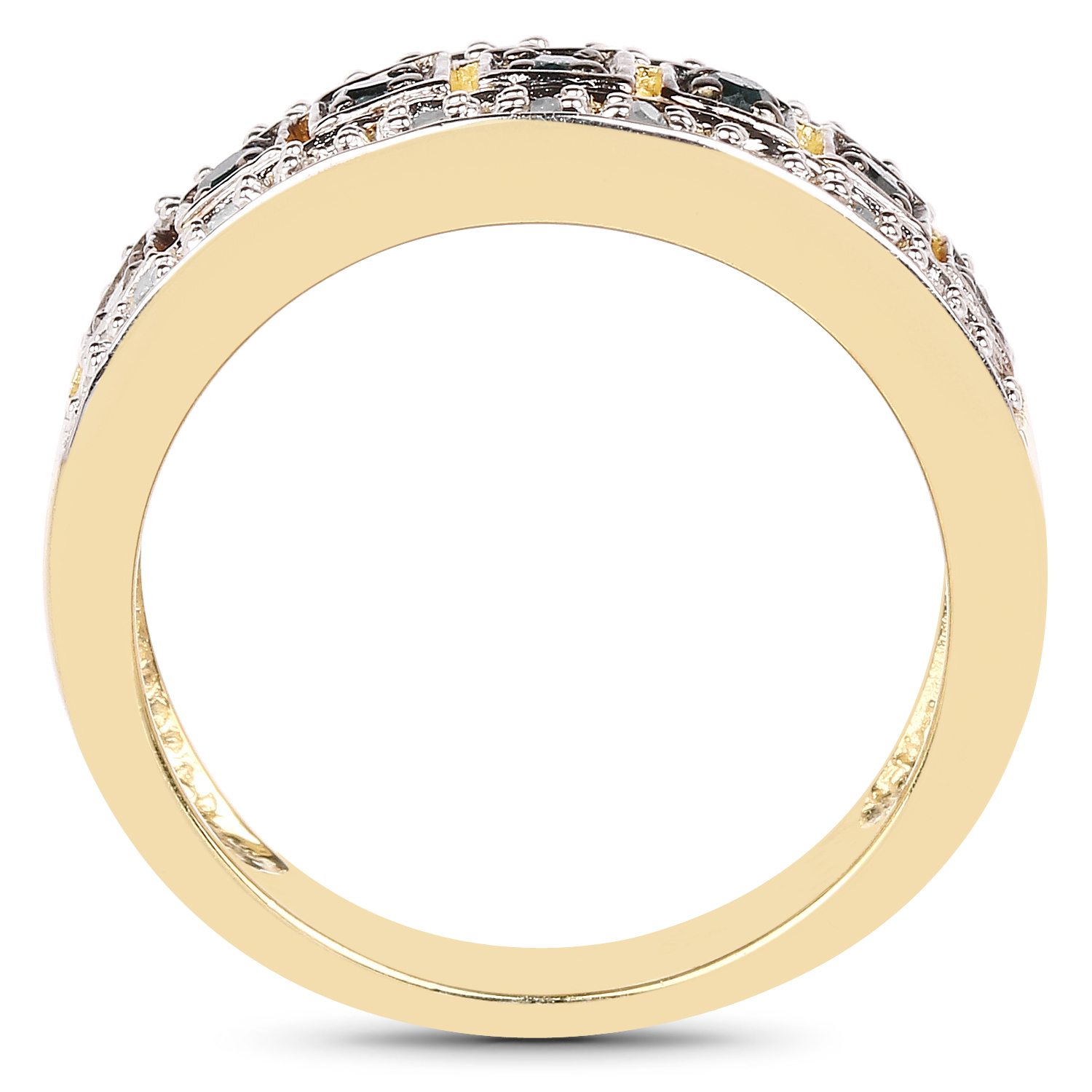 14K Yellow Gold Plated 0.27 Carat Genuine Blue Diamond and White Diamond .925 Sterling Silver Ring