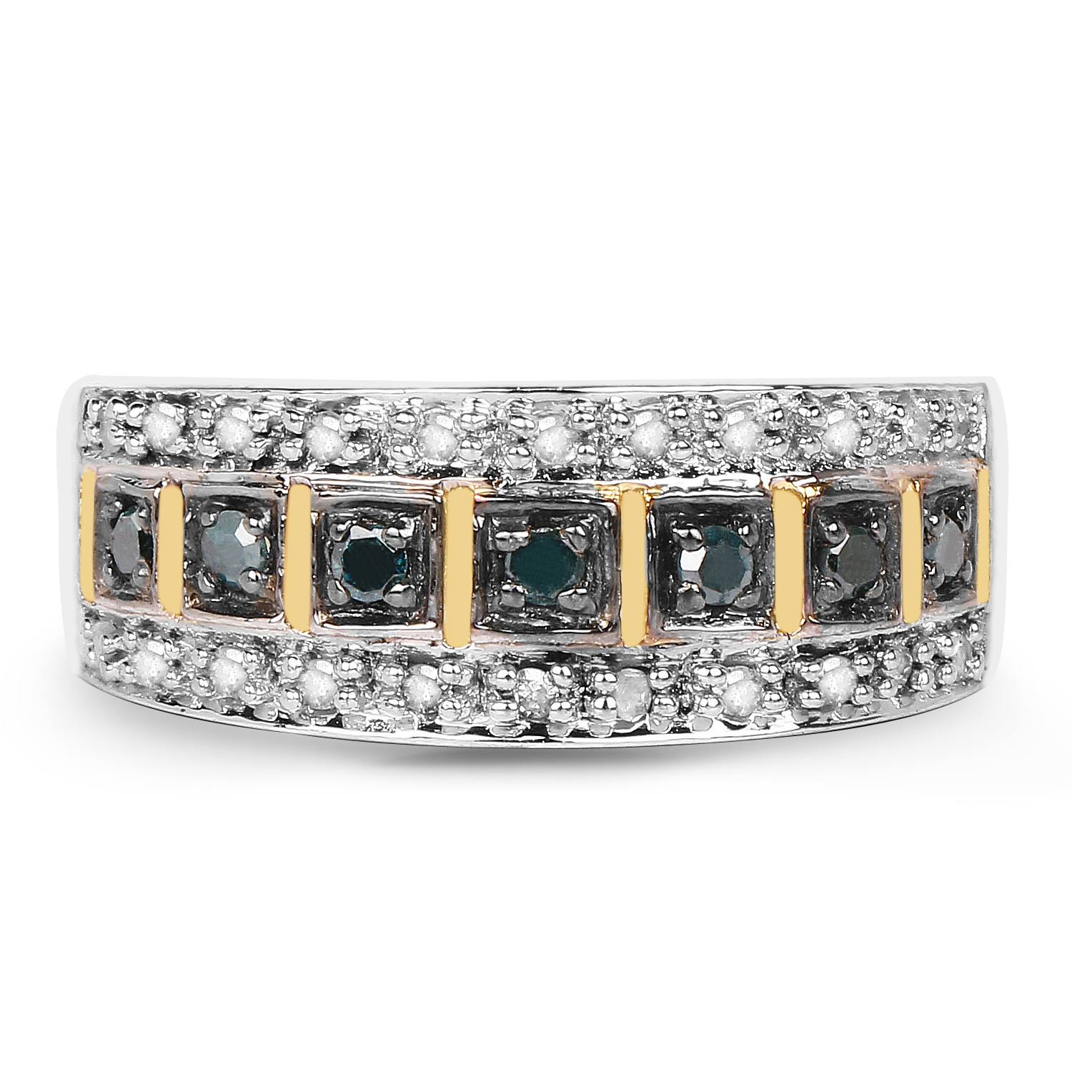 14K Yellow Gold Plated 0.27 Carat Genuine Blue Diamond and White Diamond .925 Sterling Silver Ring