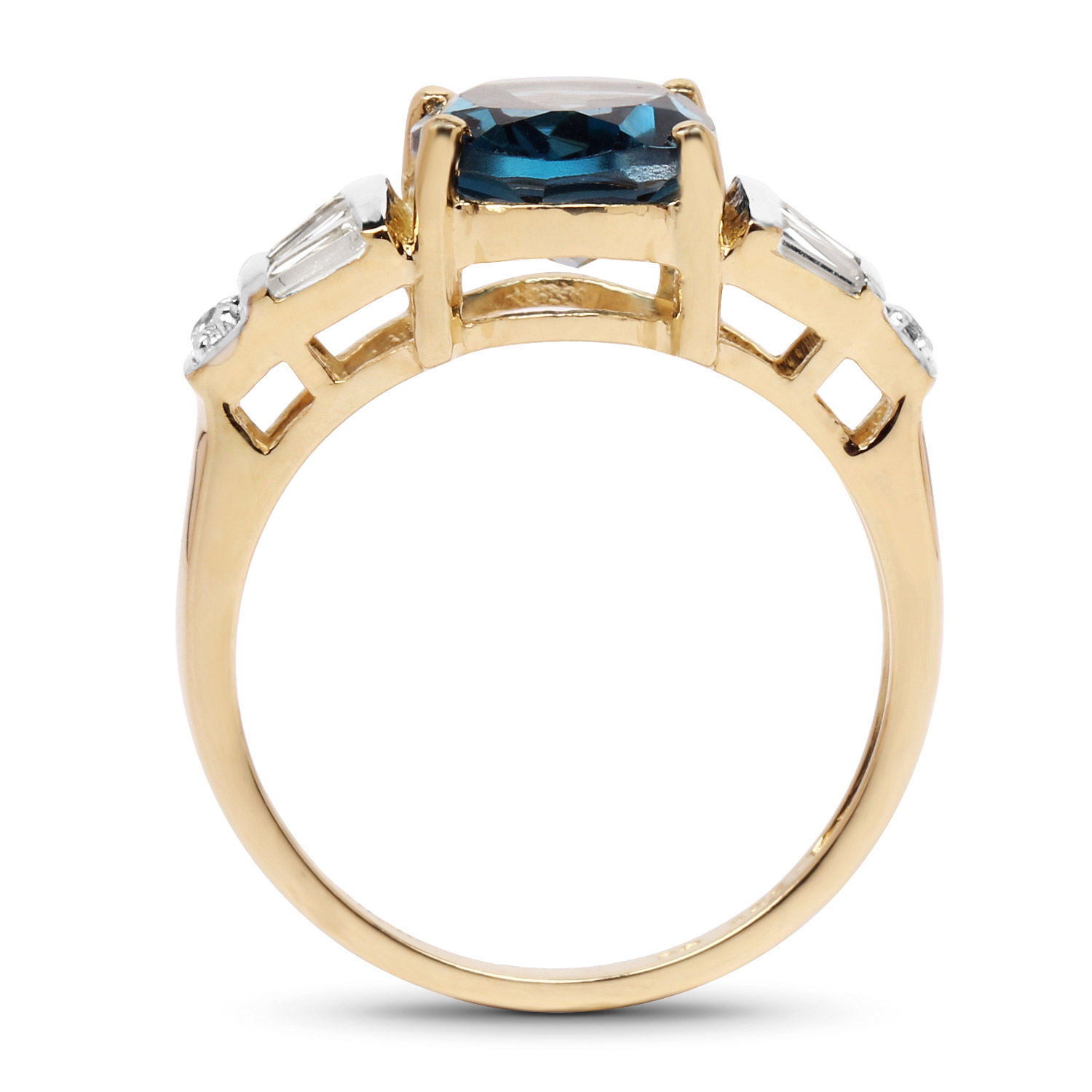 14K Yellow Gold Plated 4.14 Carat Genuine London Blue Topaz & White Topaz .925 Sterling Silver Ring