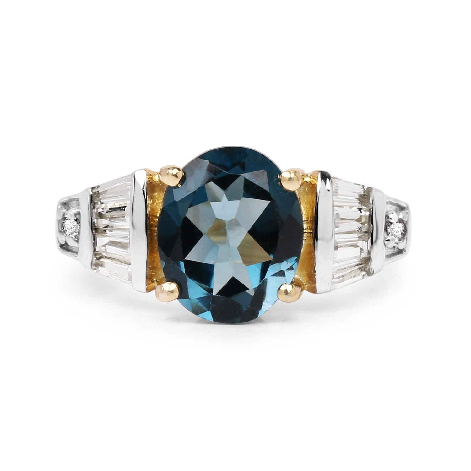 14K Yellow Gold Plated 4.14 Carat Genuine London Blue Topaz & White Topaz .925 Sterling Silver Ring