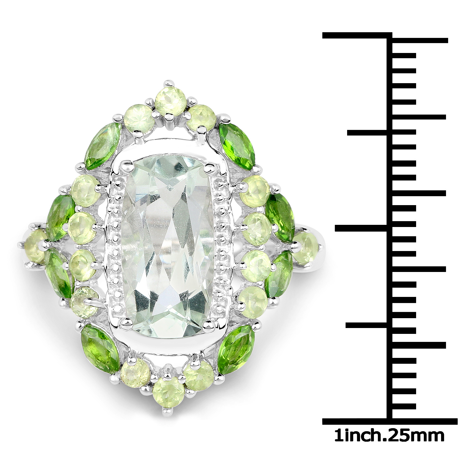 3.48 Carat Genuine Green Amethyst, Chrome Diopside and Peridot .925 Sterling Silver Ring