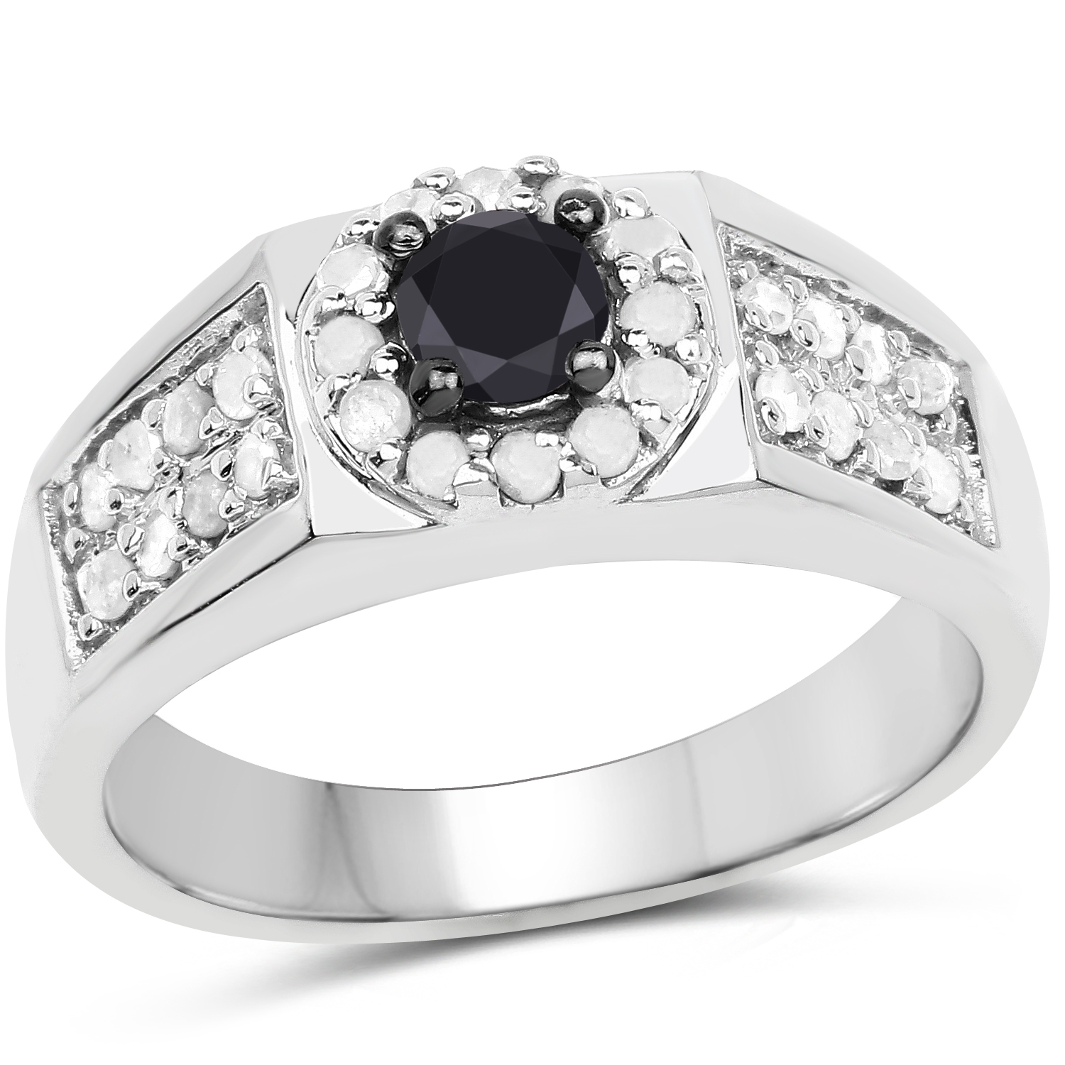 0.75 Carat Genuine Black Diamond and White Diamond .925 Sterling Silver Ring