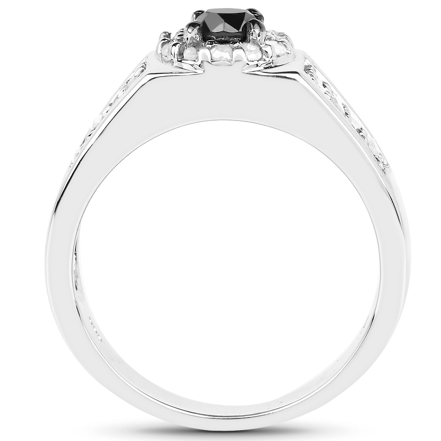 0.75 Carat Genuine Black Diamond and White Diamond .925 Sterling Silver Ring