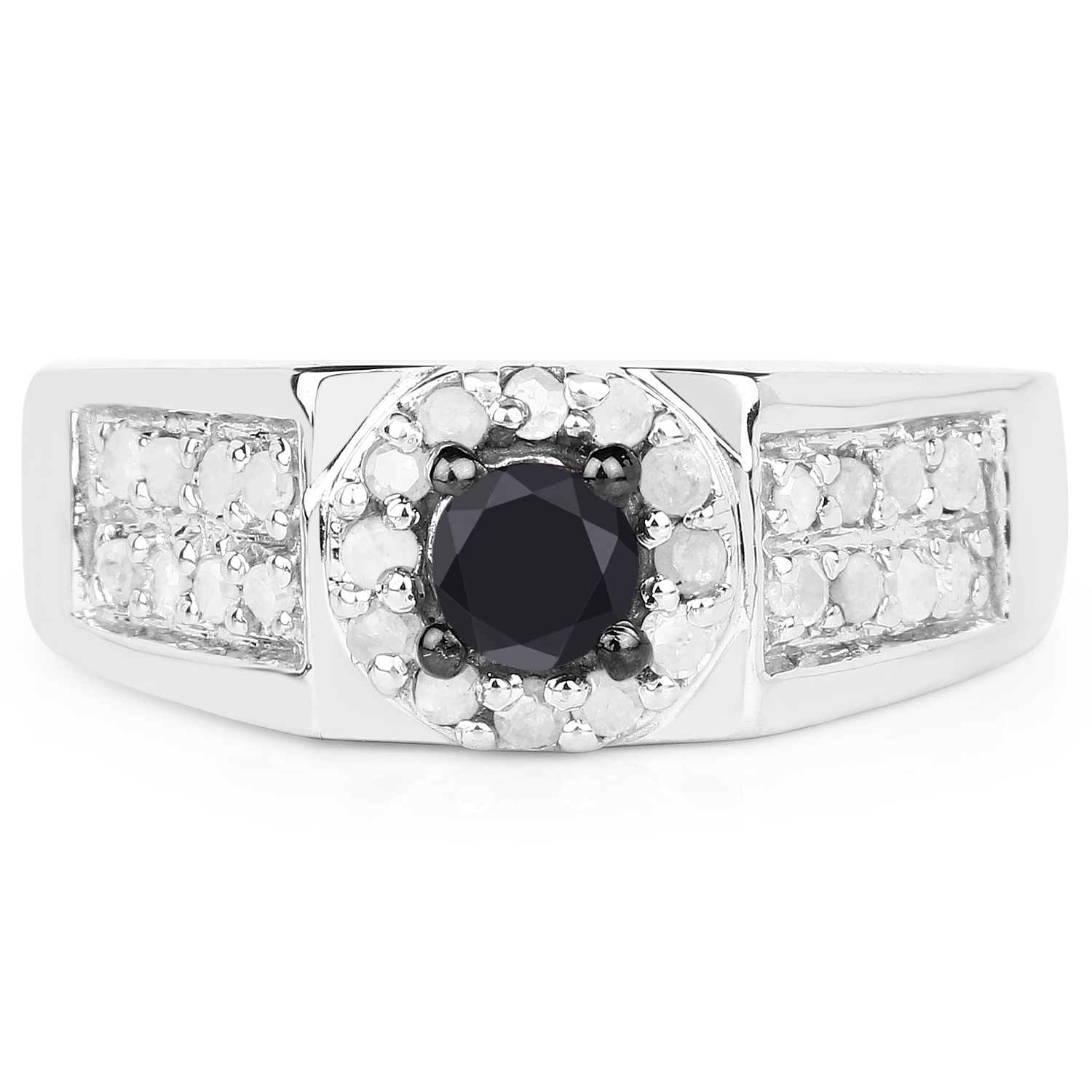 0.75 Carat Genuine Black Diamond and White Diamond .925 Sterling Silver Ring