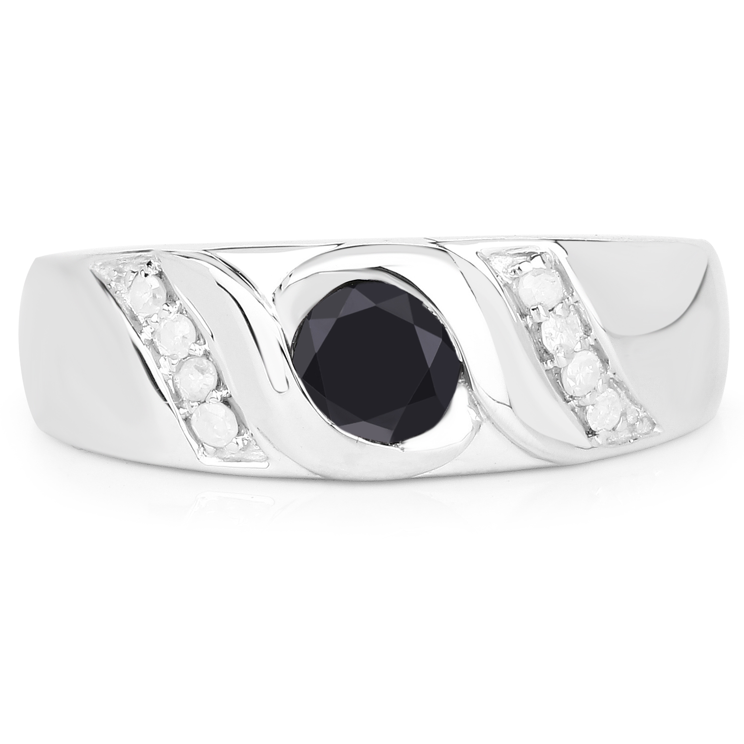 0.62 Carat Genuine Black Diamond and White Diamond .925 Sterling Silver Ring