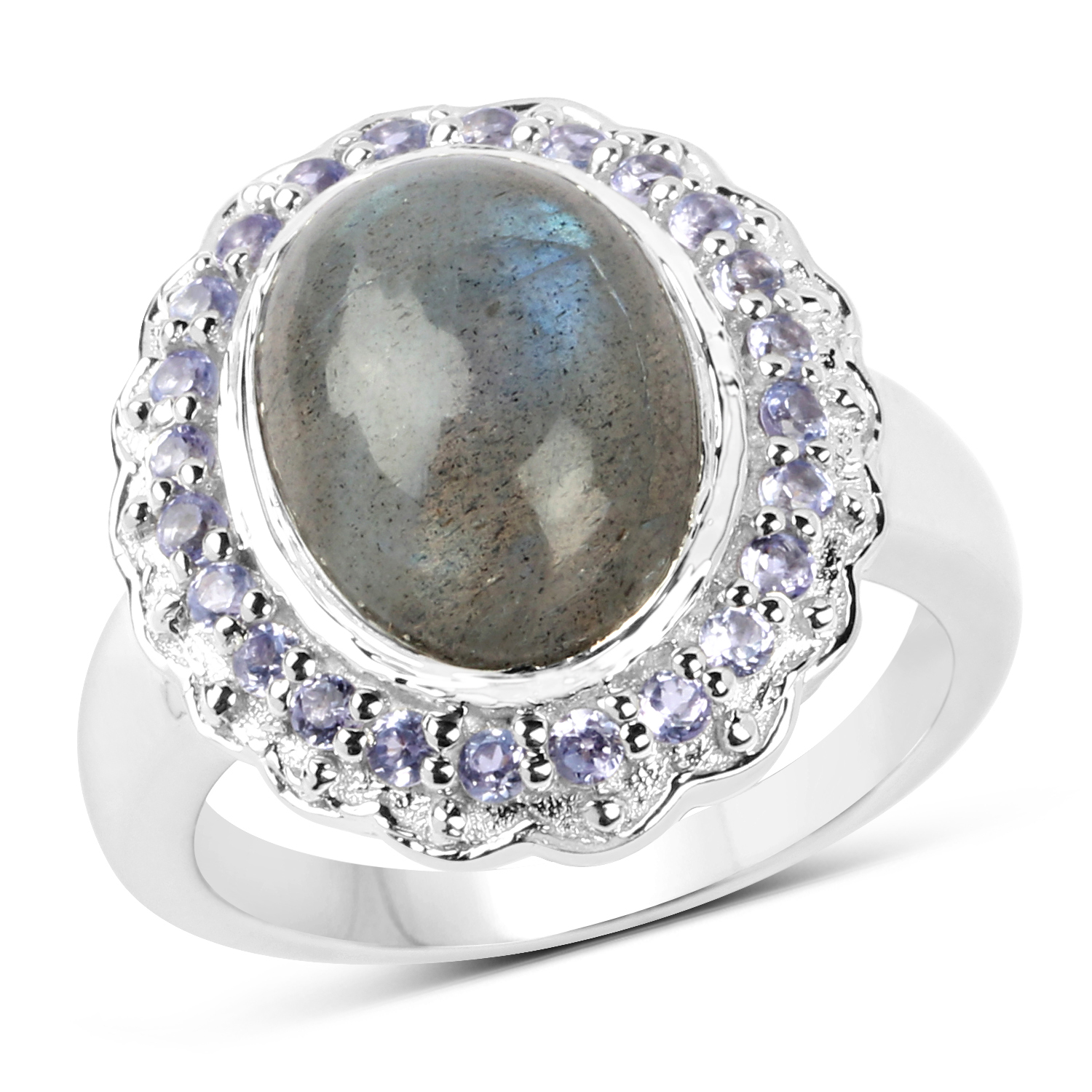 6.56 Carat Genuine Labradorite & Tanzanite .925 Sterling Silver Ring