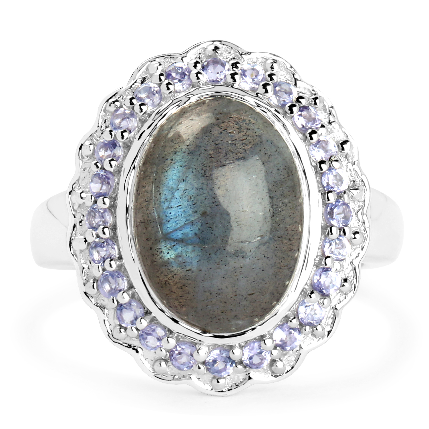 6.56 Carat Genuine Labradorite & Tanzanite .925 Sterling Silver Ring