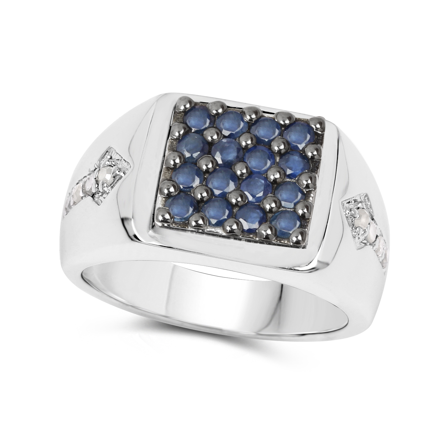 0.84 Carat Genuine Blue Sapphire and White Diamond .925 Sterling Silver Ring
