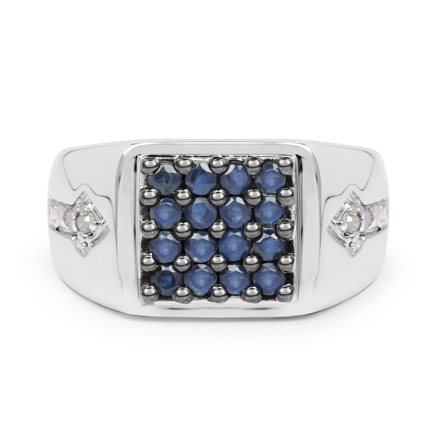 0.84 Carat Genuine Blue Sapphire and White Diamond .925 Sterling Silver Ring