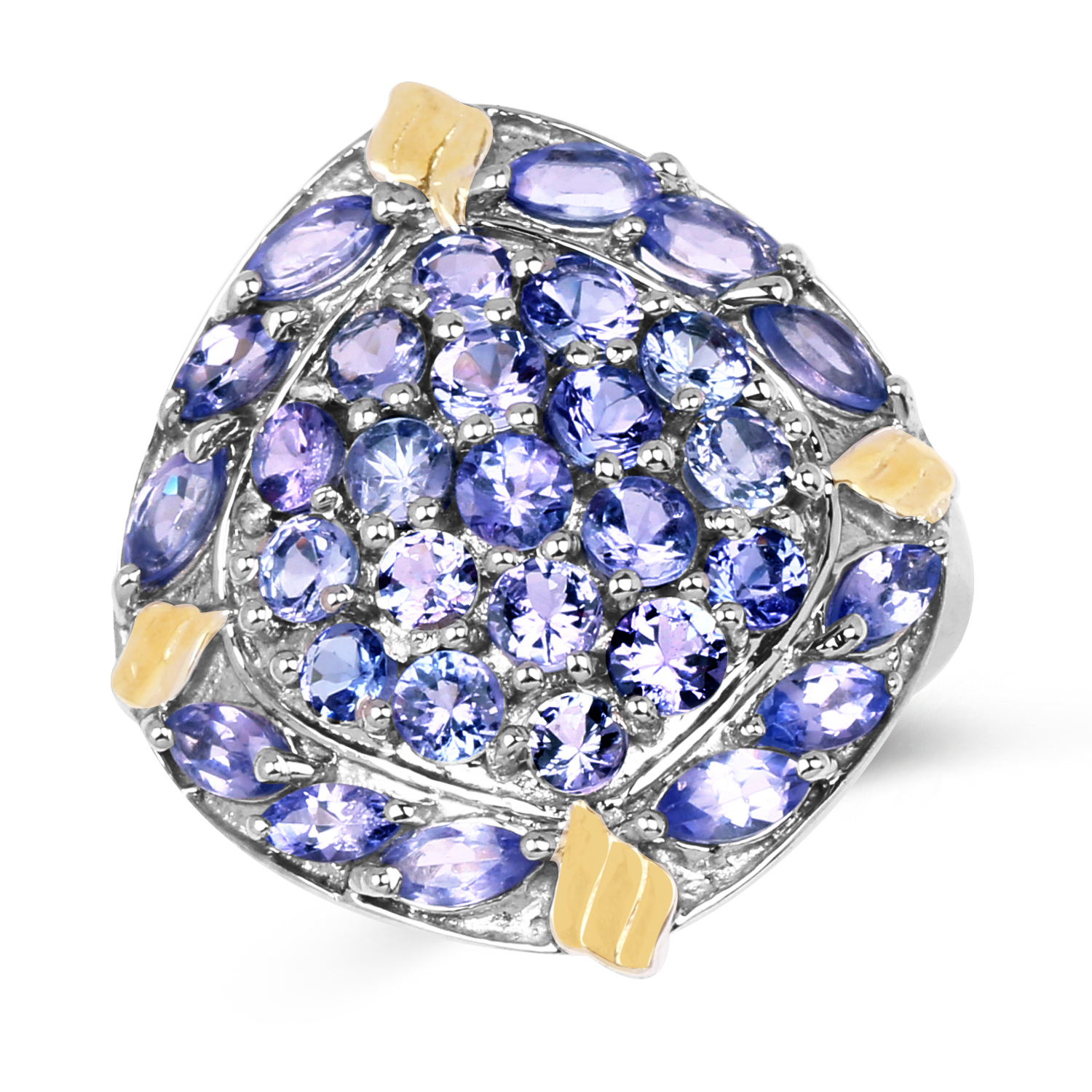 Two Tone Plated 3.34 Carat Genuine Tanzanite .925 Sterling Silver Ring