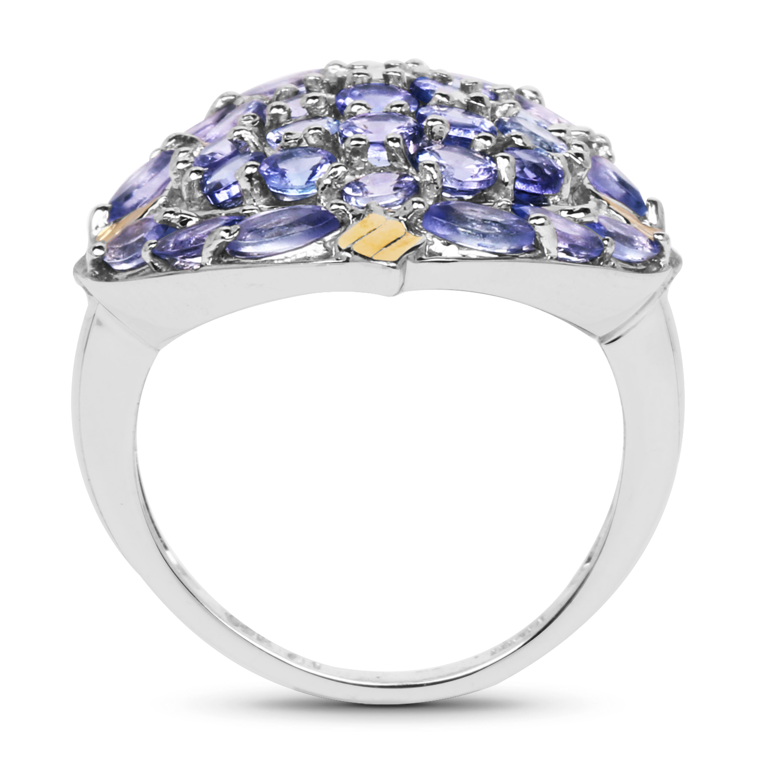 Two Tone Plated 3.34 Carat Genuine Tanzanite .925 Sterling Silver Ring