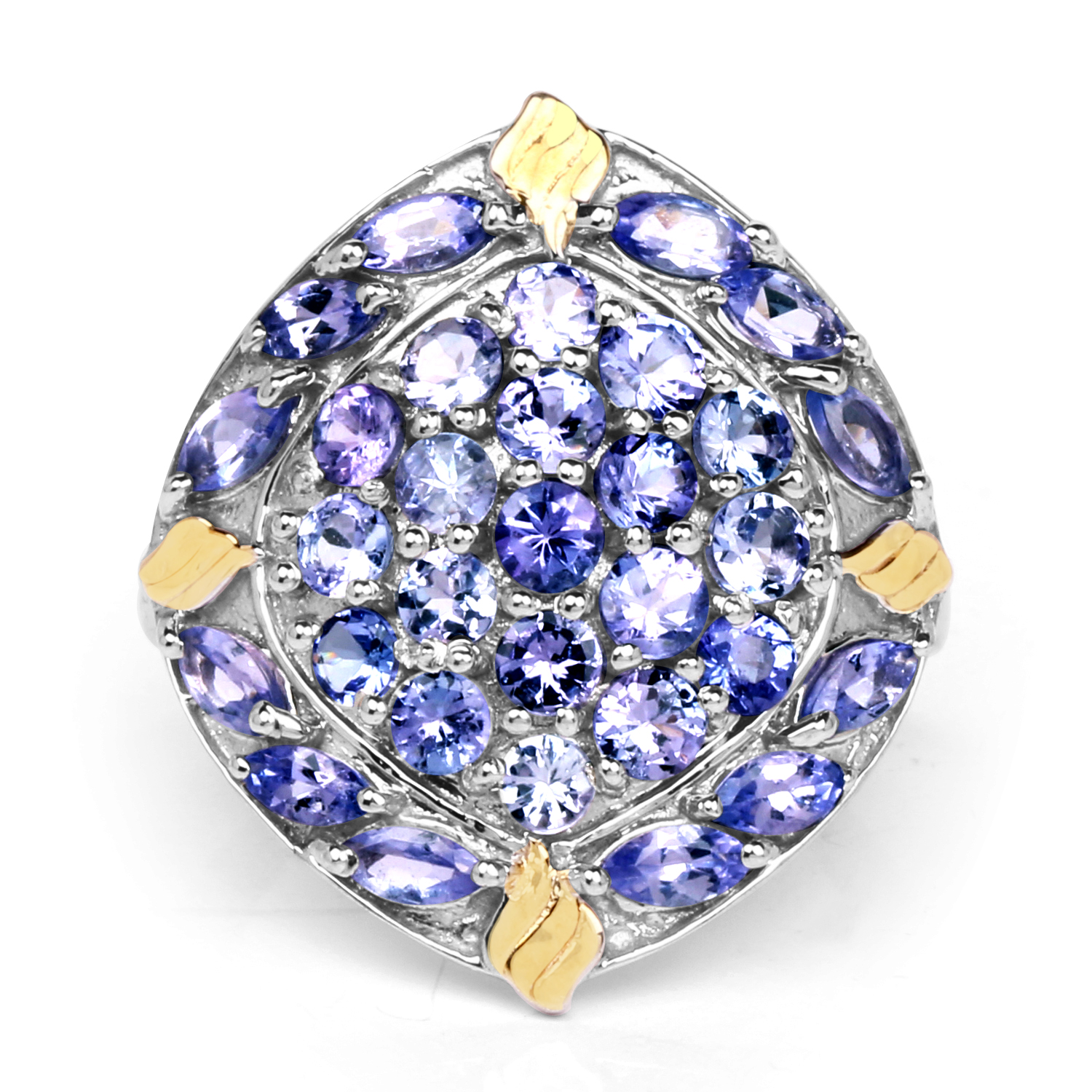 Two Tone Plated 3.34 Carat Genuine Tanzanite .925 Sterling Silver Ring