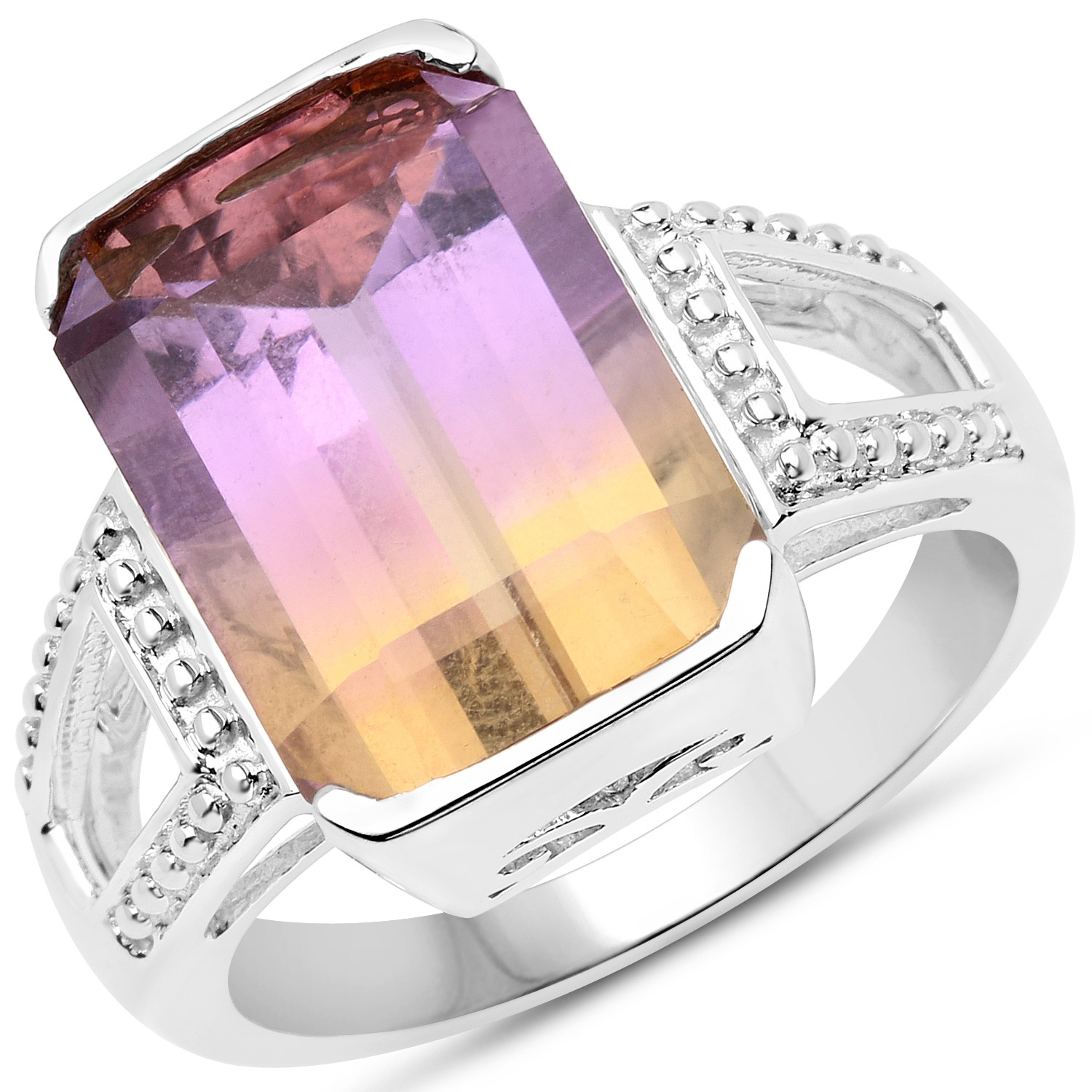 7.15 Carat Genuine Ametrine .925 Sterling Silver Ring