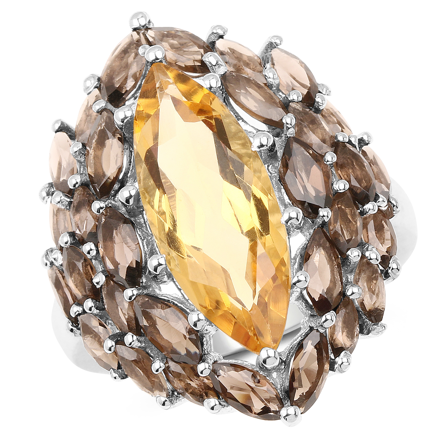 6.20 Carat Genuine Citrine & Smoky Quartz .925 Sterling Silver Ring