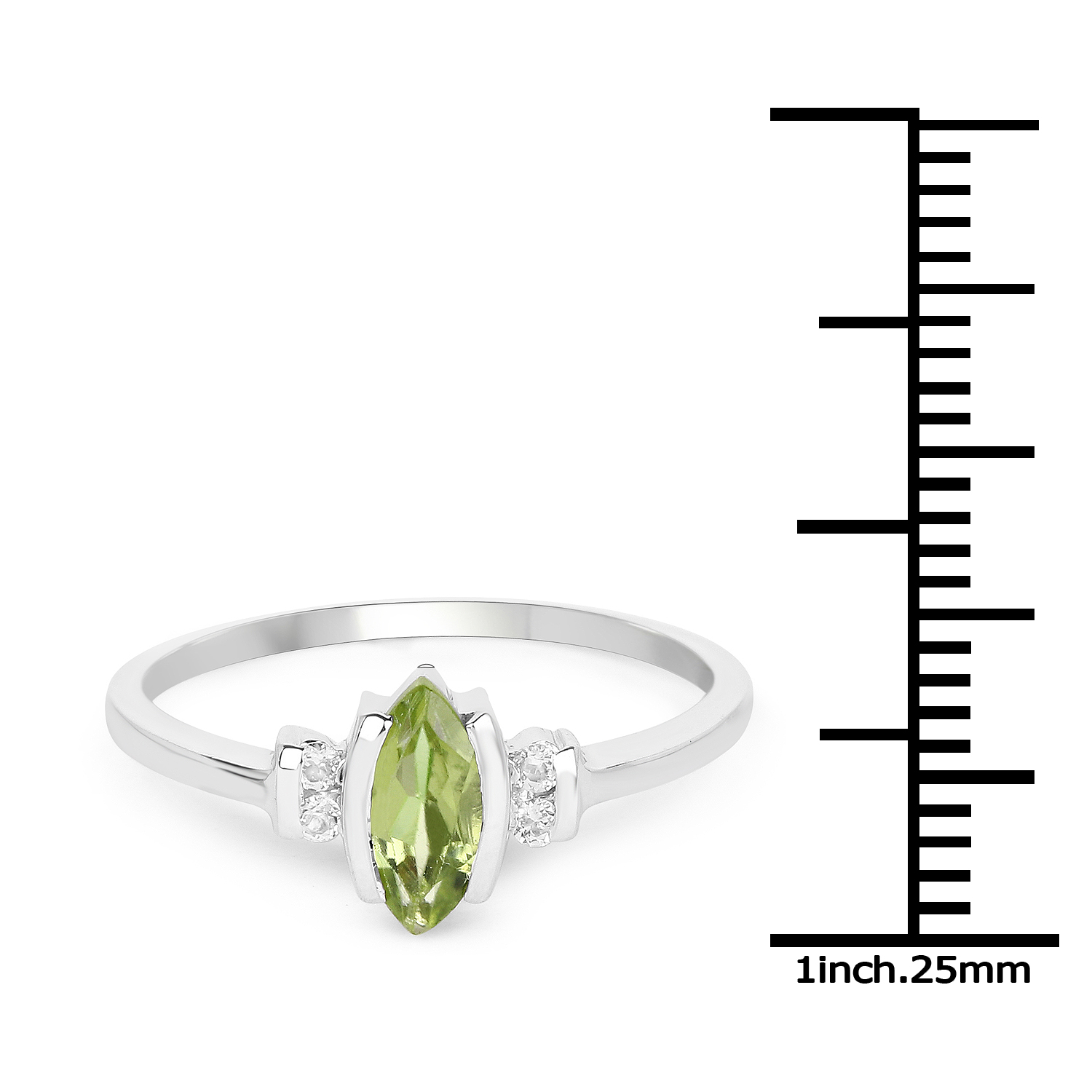 0.57 Carat Genuine Peridot and White Topaz .925 Sterling Silver Ring