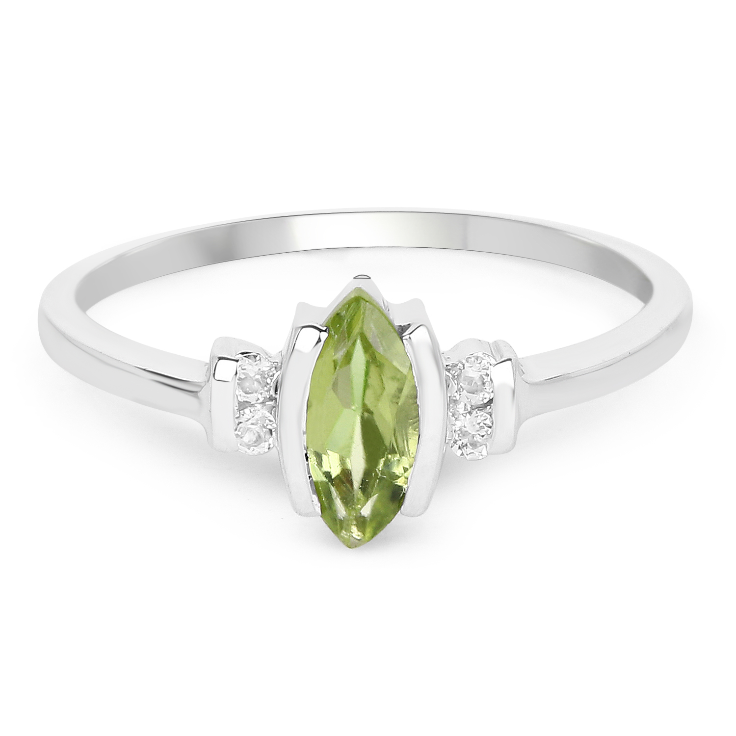 0.57 Carat Genuine Peridot and White Topaz .925 Sterling Silver Ring