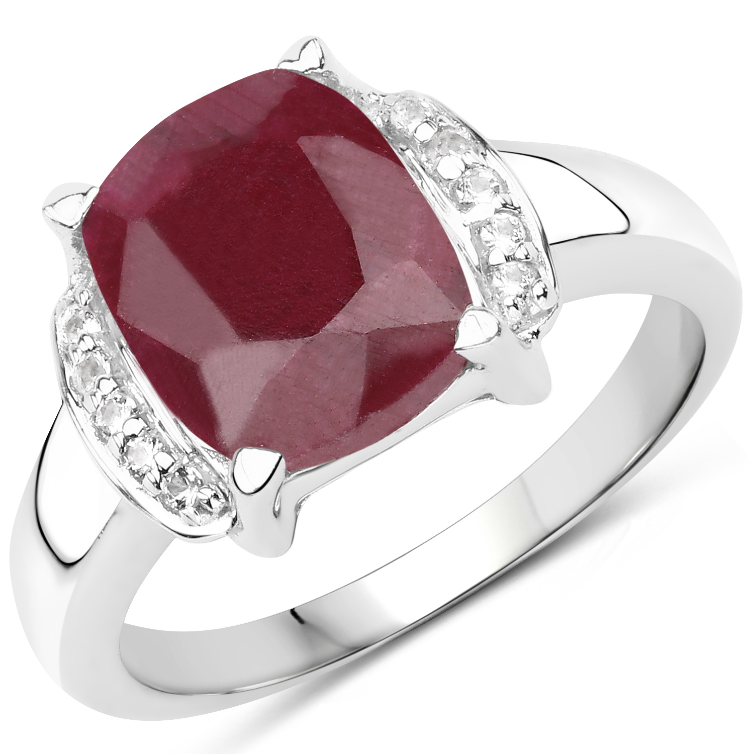 4.05 Carat Dyed Ruby and White Topaz .925 Sterling Silver Ring