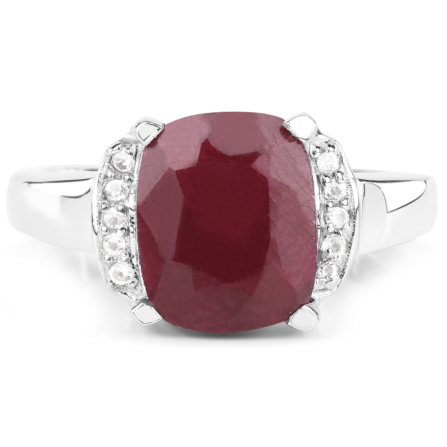 4.05 Carat Dyed Ruby and White Topaz .925 Sterling Silver Ring