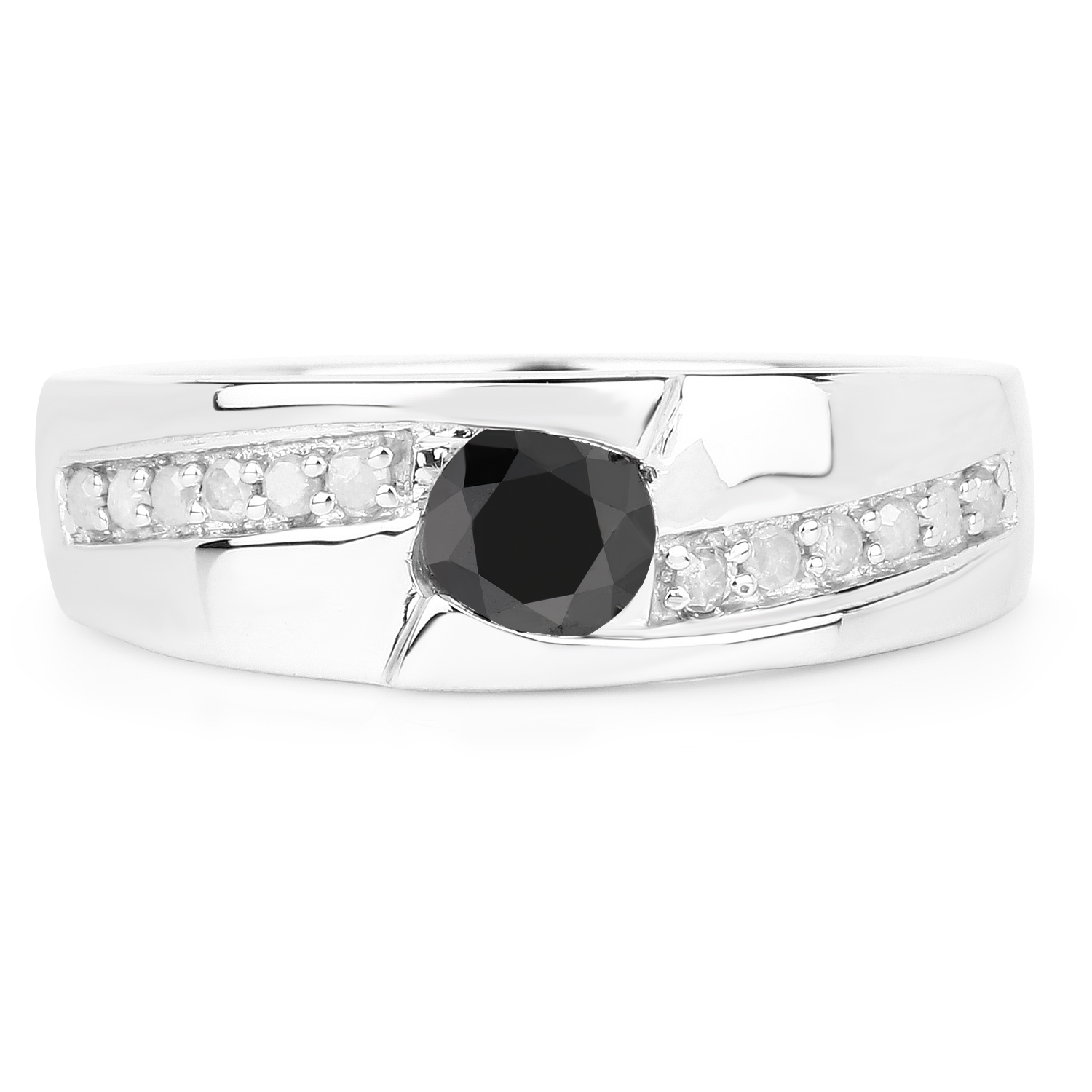 0.68 Carat Genuine Black Diamond and White Diamond .925 Sterling Silver Ring