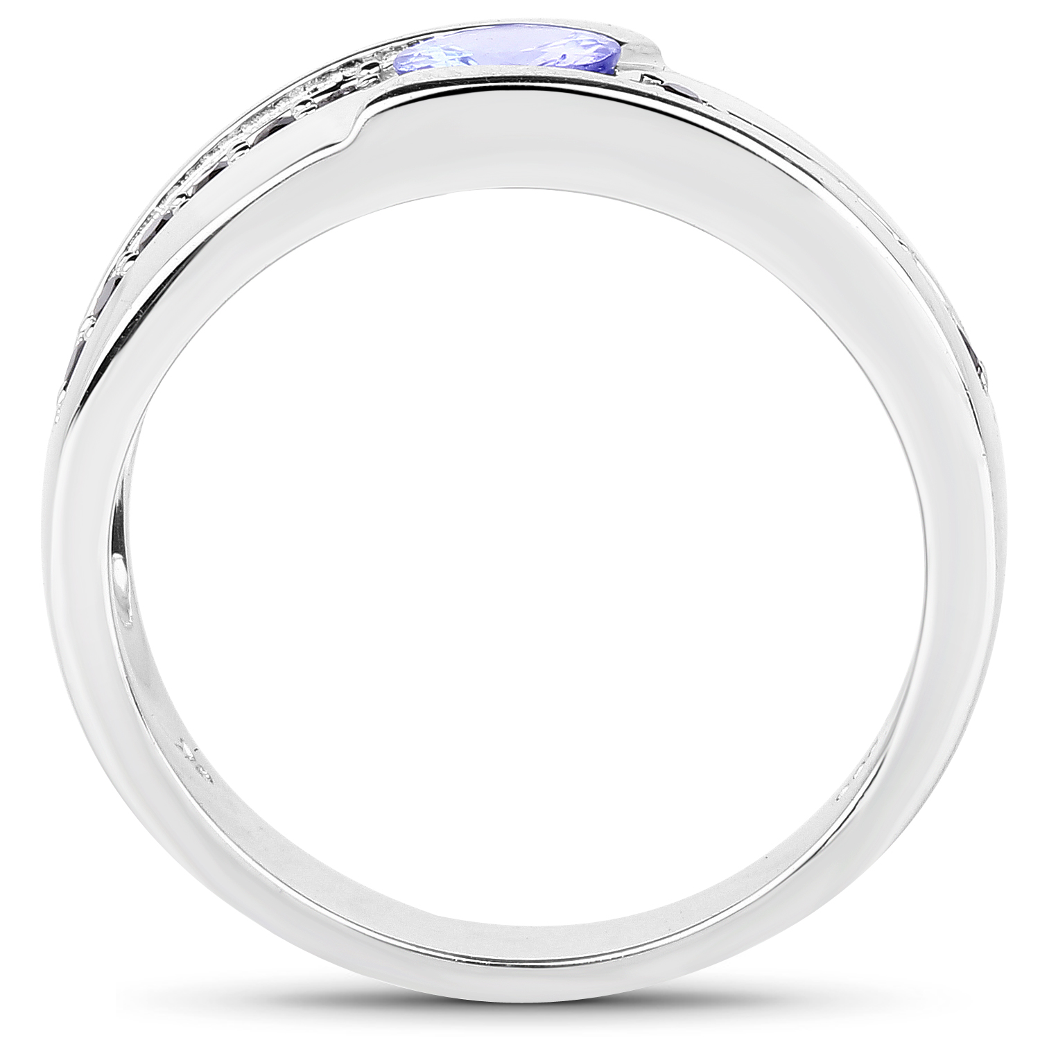 0.71 Carat Genuine Tanzanite and Black Spinel .925 Sterling Silver Ring